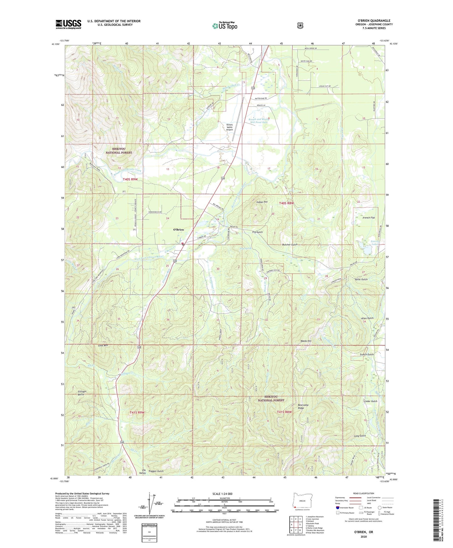 O'Brien Oregon US Topo Map Image