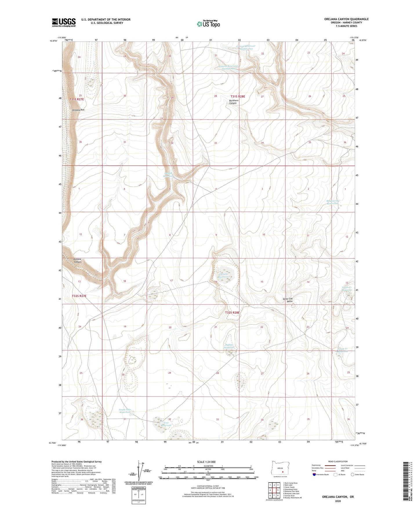 Orejana Canyon Oregon US Topo Map Image