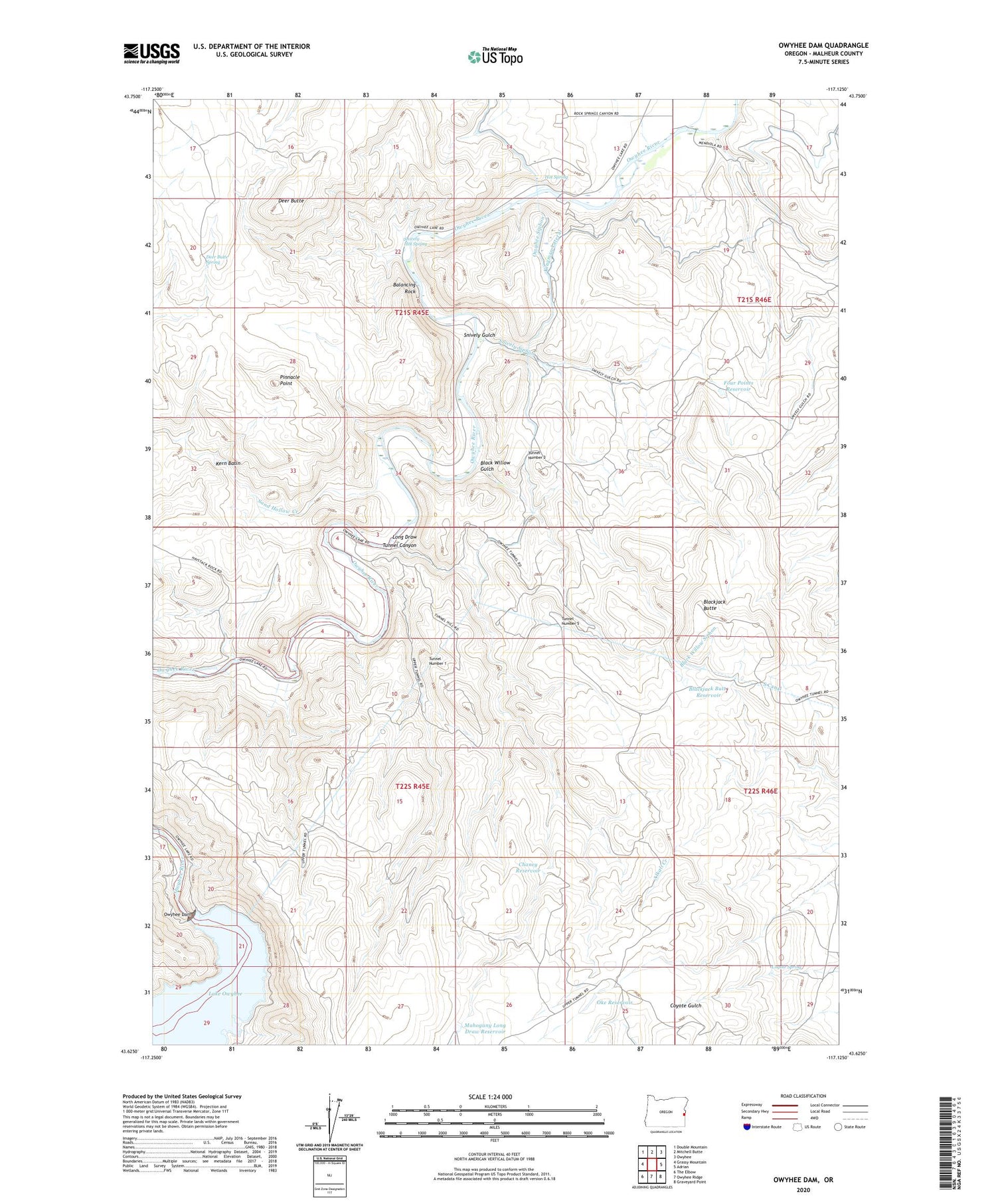 Owyhee Dam Oregon US Topo Map Image