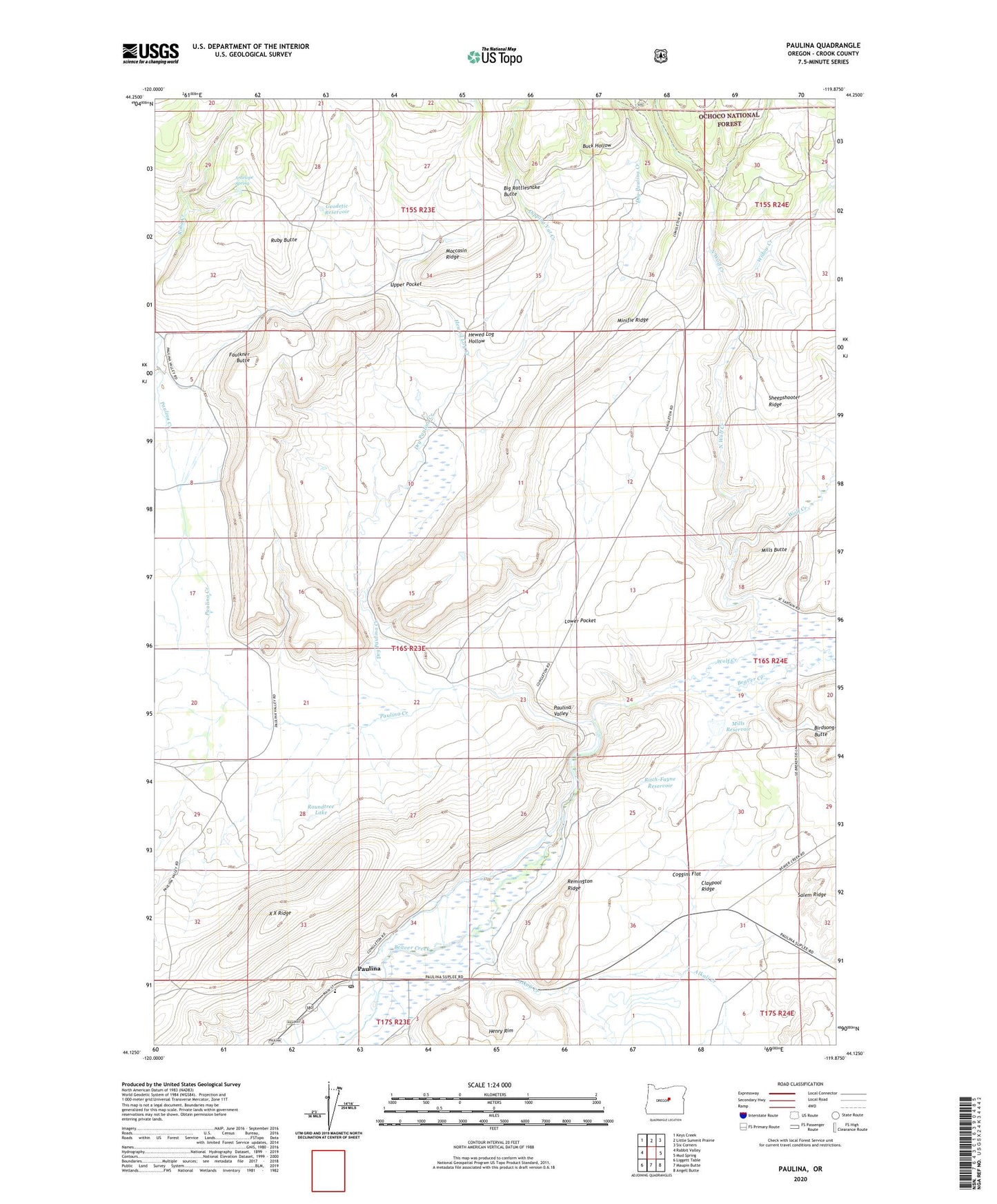 Paulina Oregon US Topo Map Image
