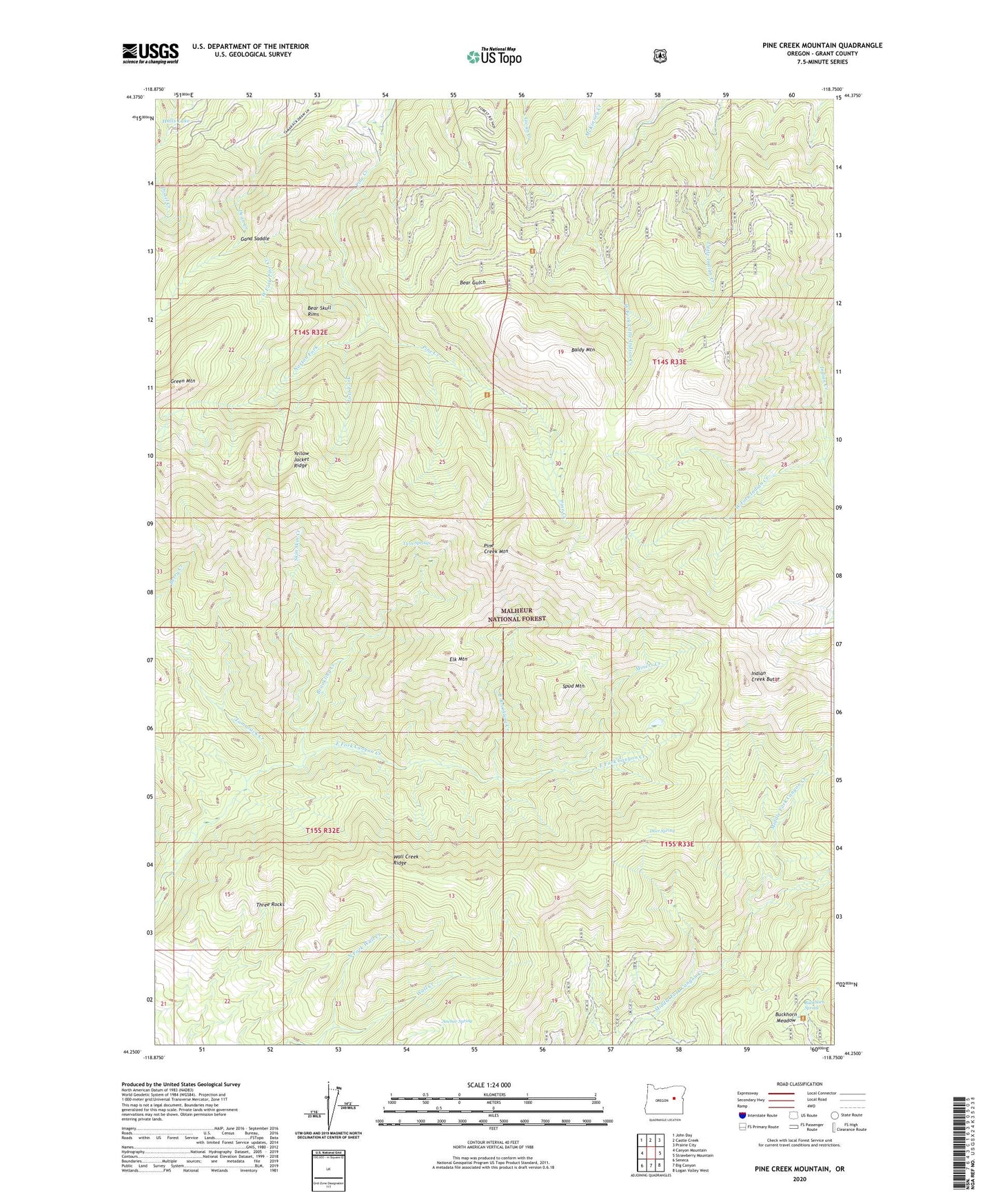 Pine Creek Mountain Oregon US Topo Map Image