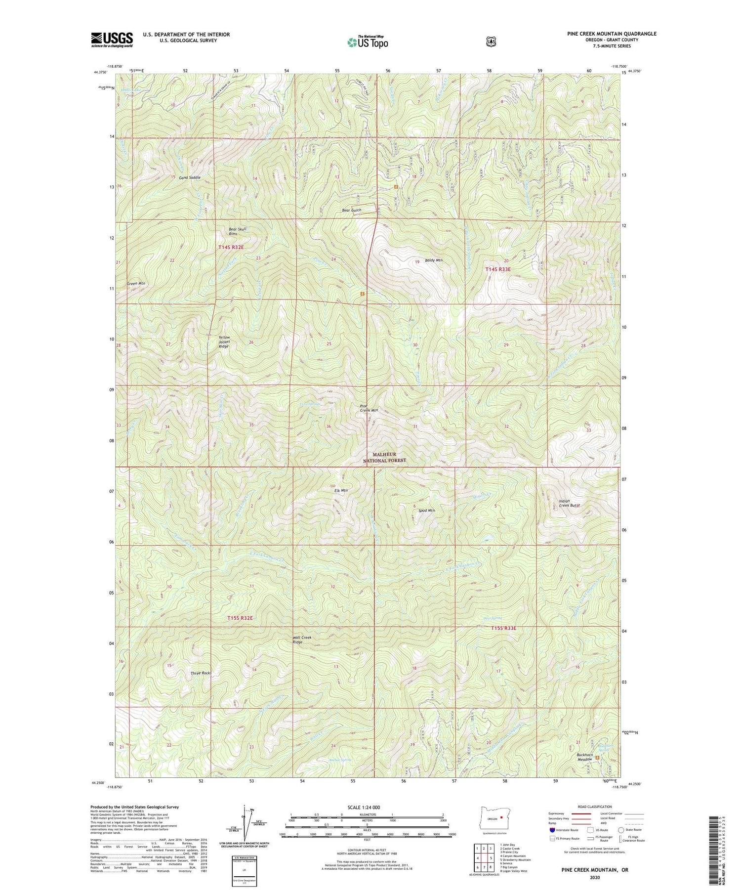 Pine Creek Mountain Oregon US Topo Map Image