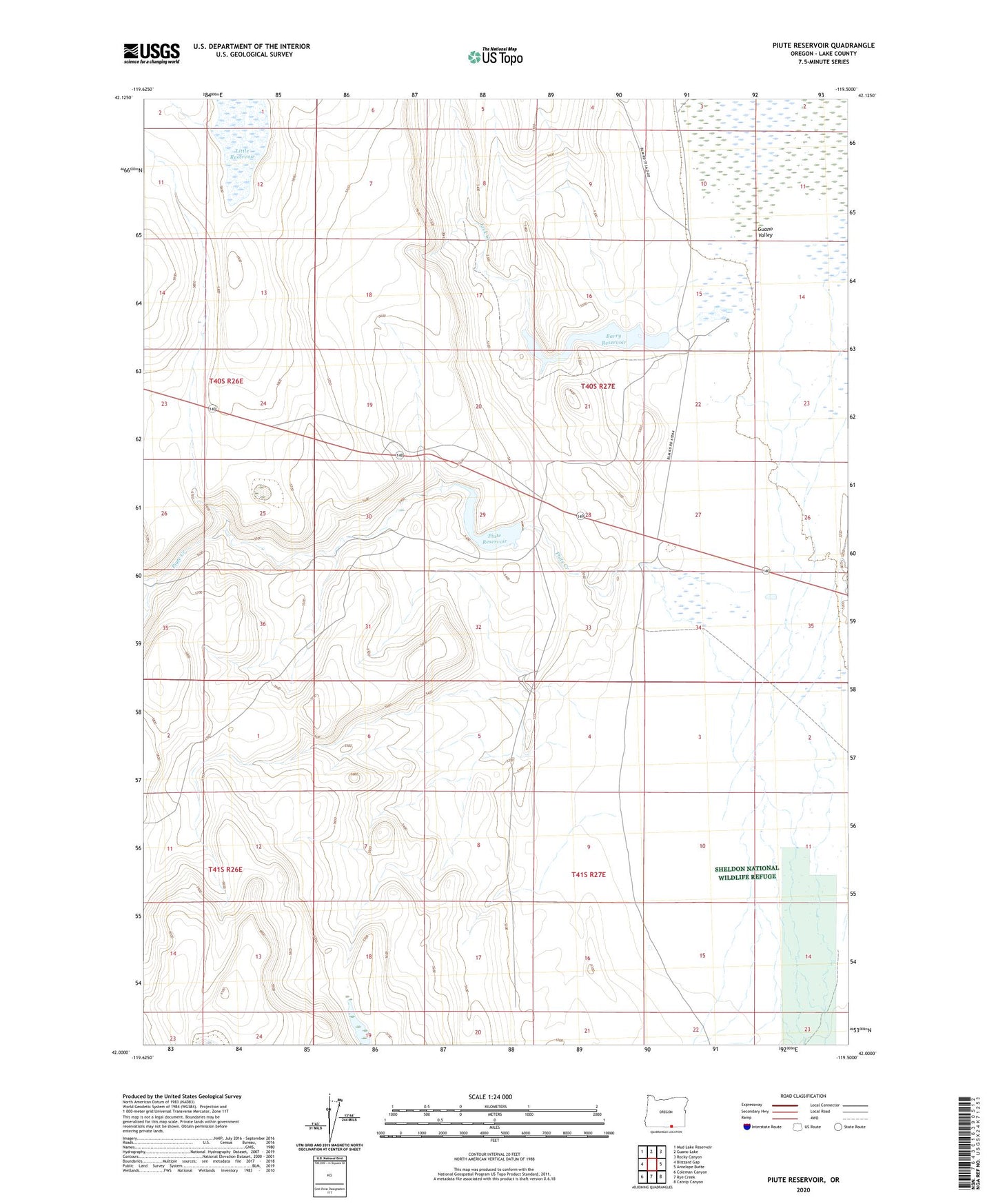Piute Reservoir Oregon US Topo Map Image