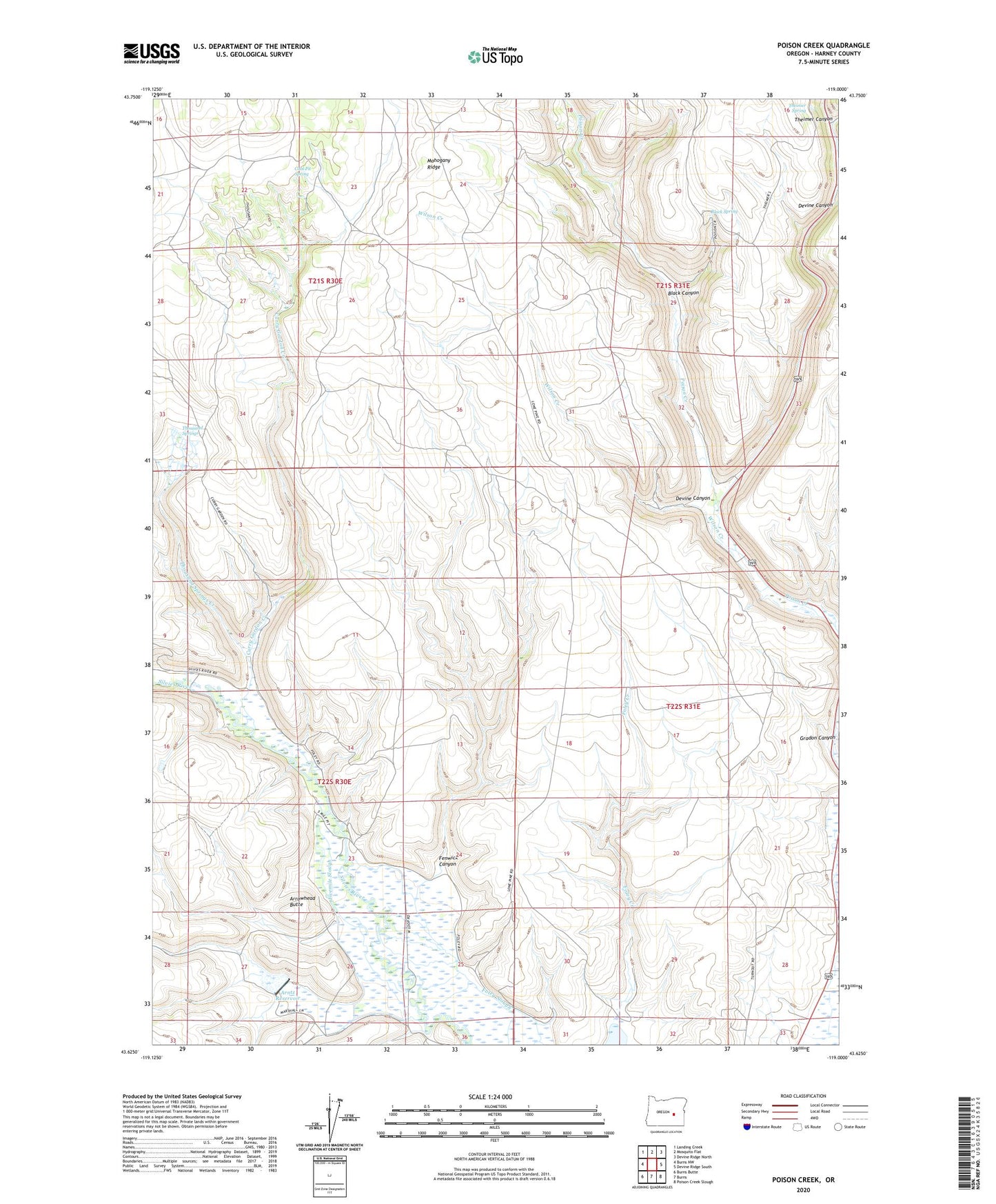 Poison Creek Oregon US Topo Map Image