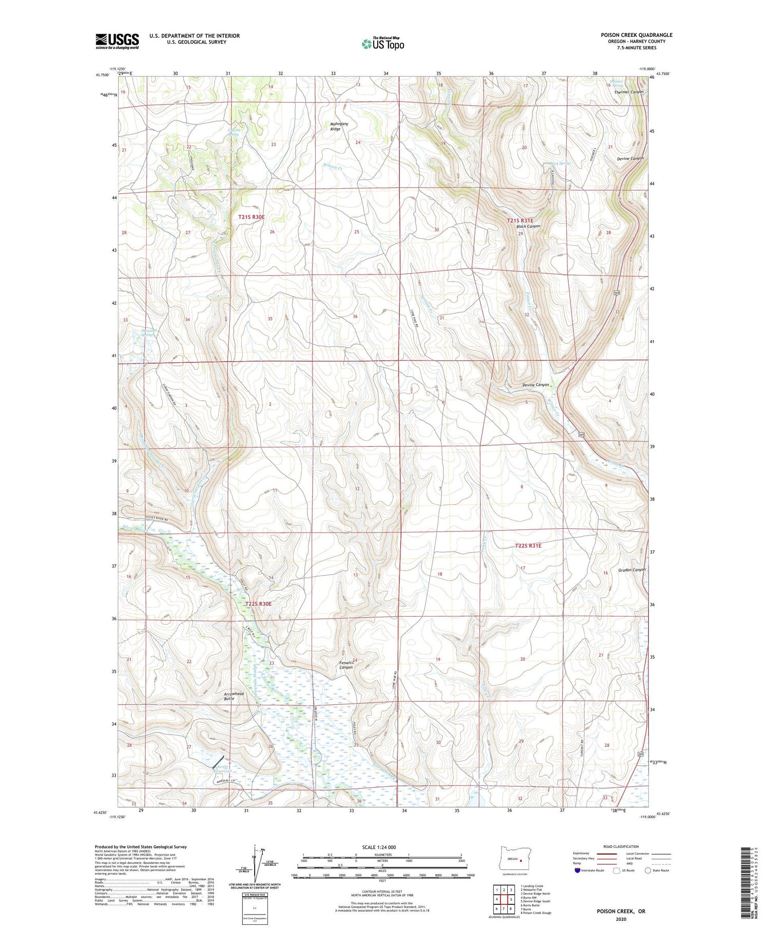 Poison Creek Oregon US Topo Map Image
