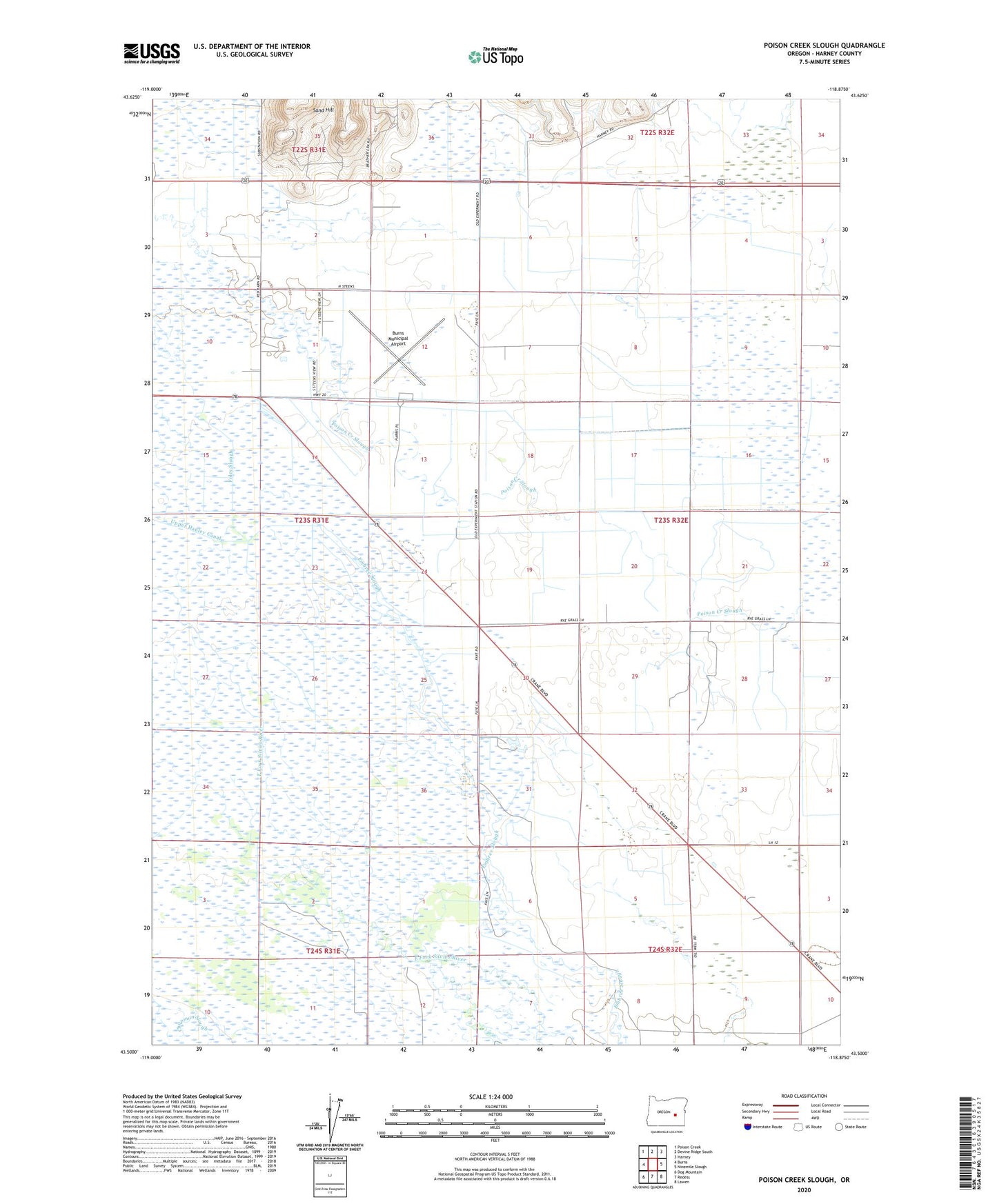 Poison Creek Slough Oregon US Topo Map Image