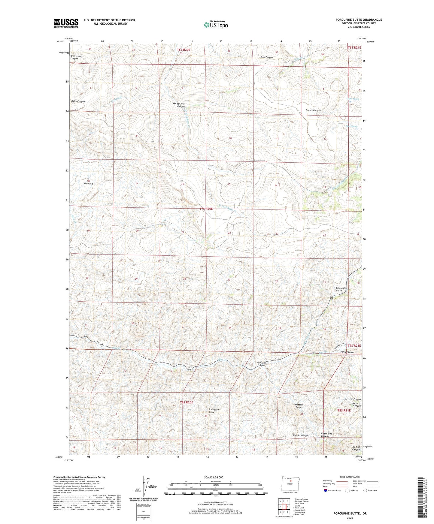 Porcupine Butte Oregon US Topo Map Image