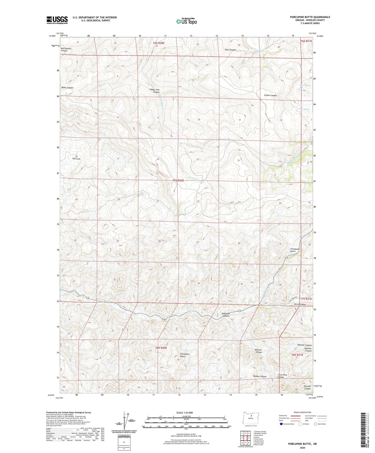 Porcupine Butte Oregon US Topo Map Image