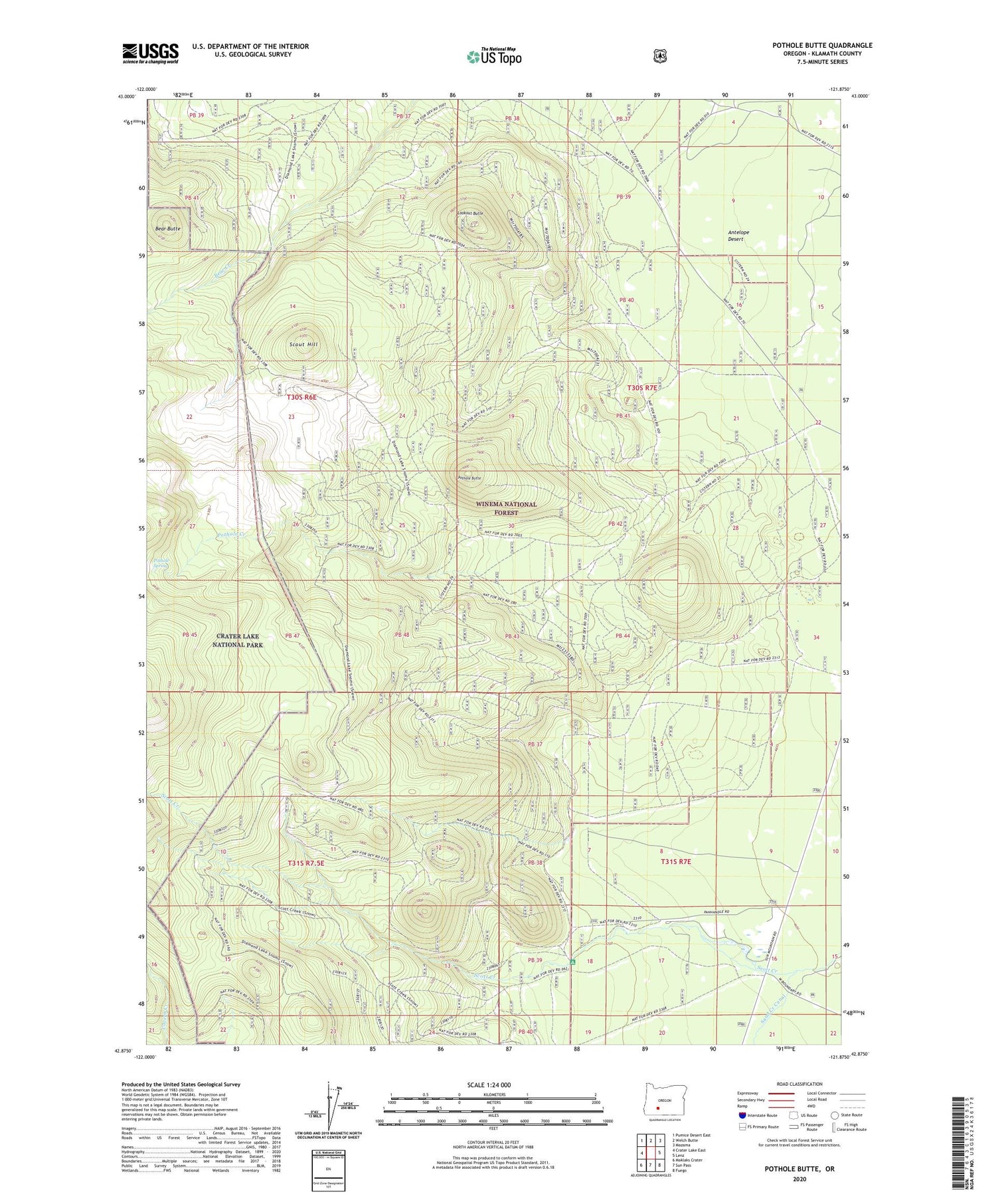 Pothole Butte Oregon US Topo Map Image