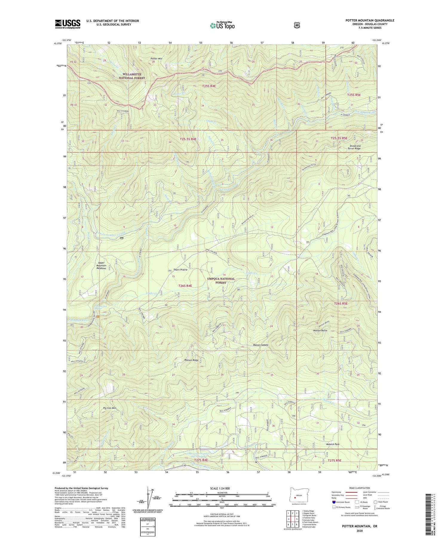 Potter Mountain Oregon US Topo Map Image