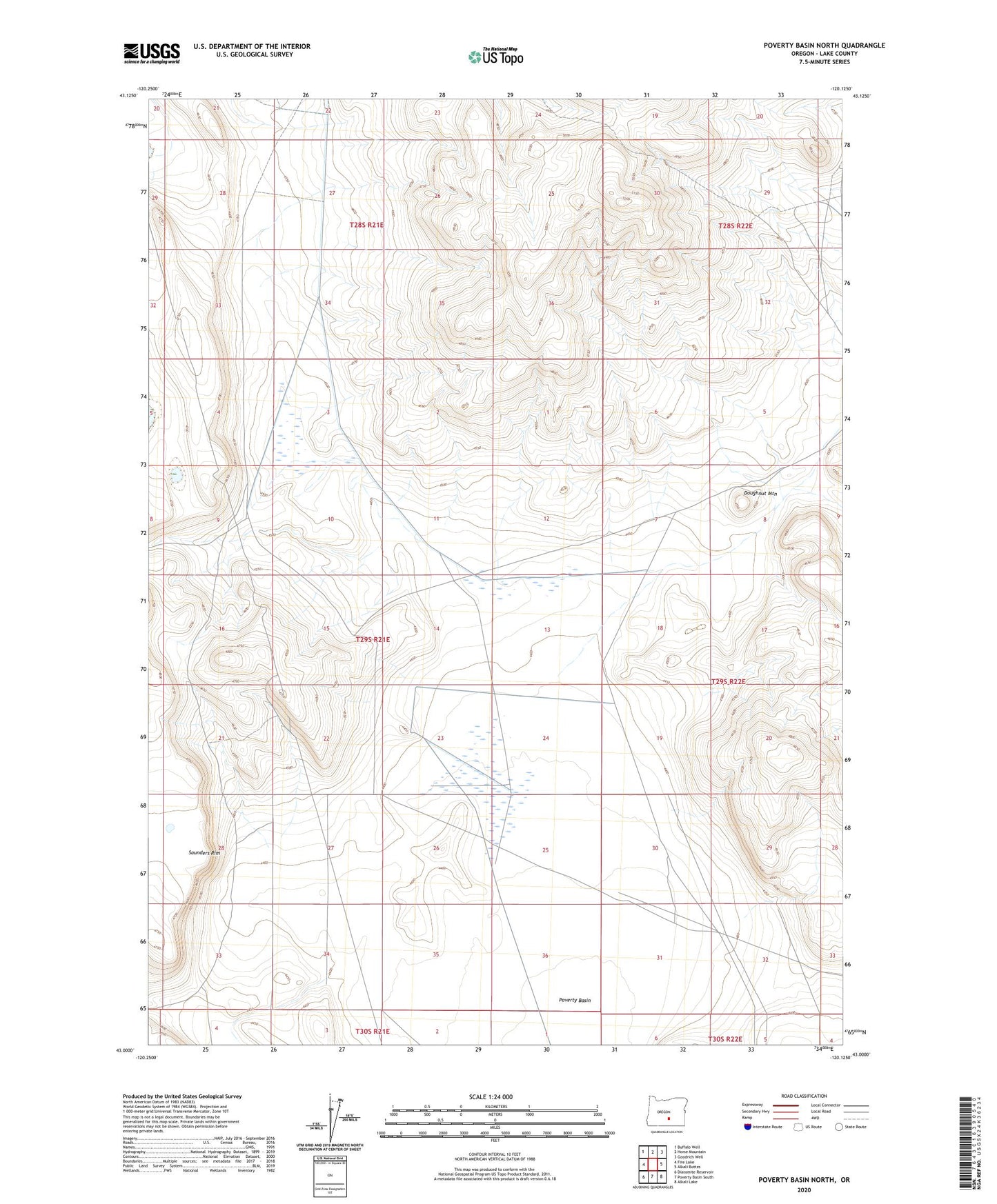 Poverty Basin North Oregon US Topo Map Image