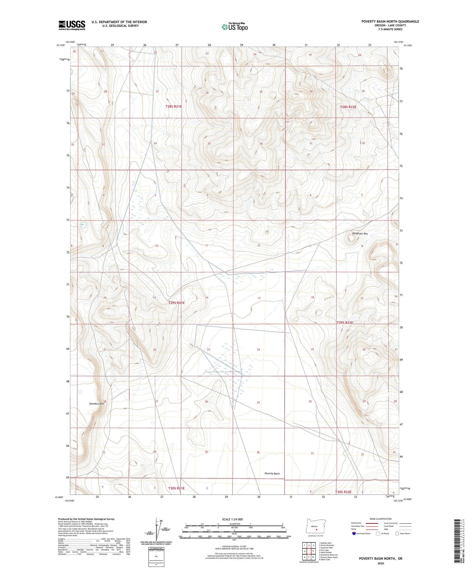 Poverty Basin North Oregon US Topo Map Image