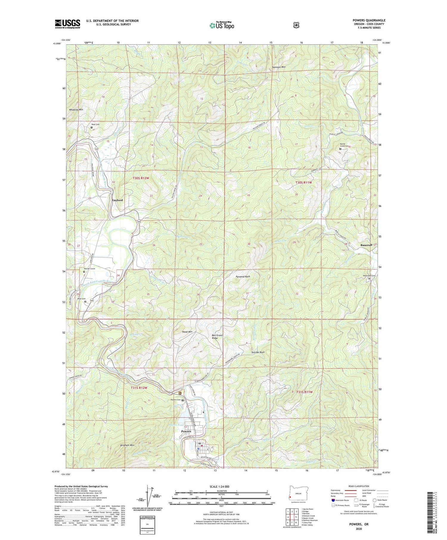 Powers Oregon US Topo Map Image