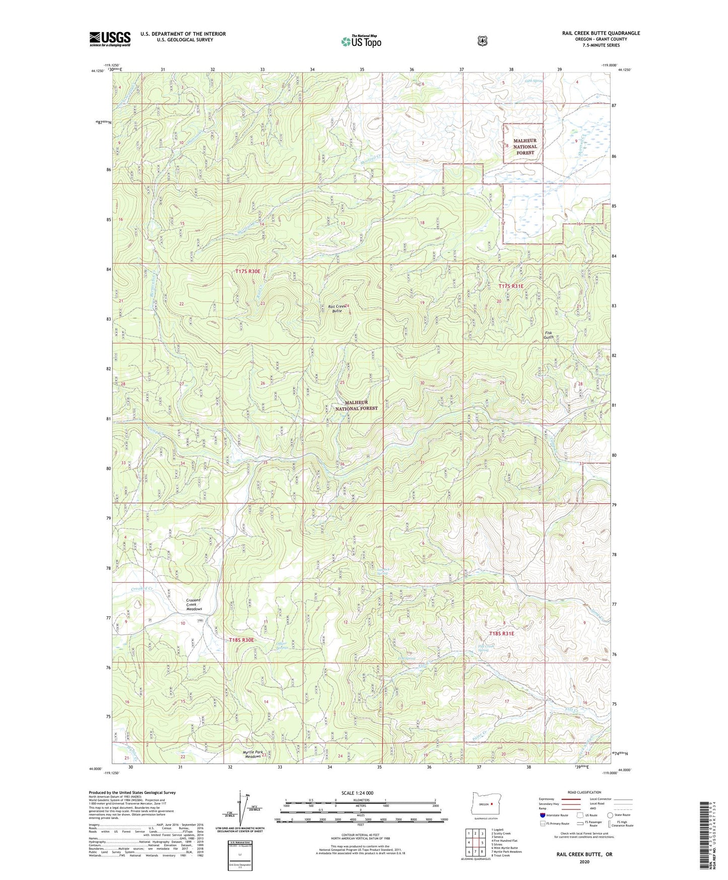 Rail Creek Butte Oregon US Topo Map Image