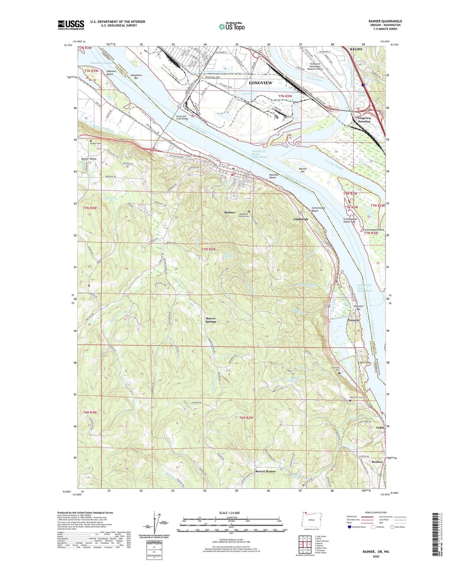 Rainier Oregon US Topo Map Image