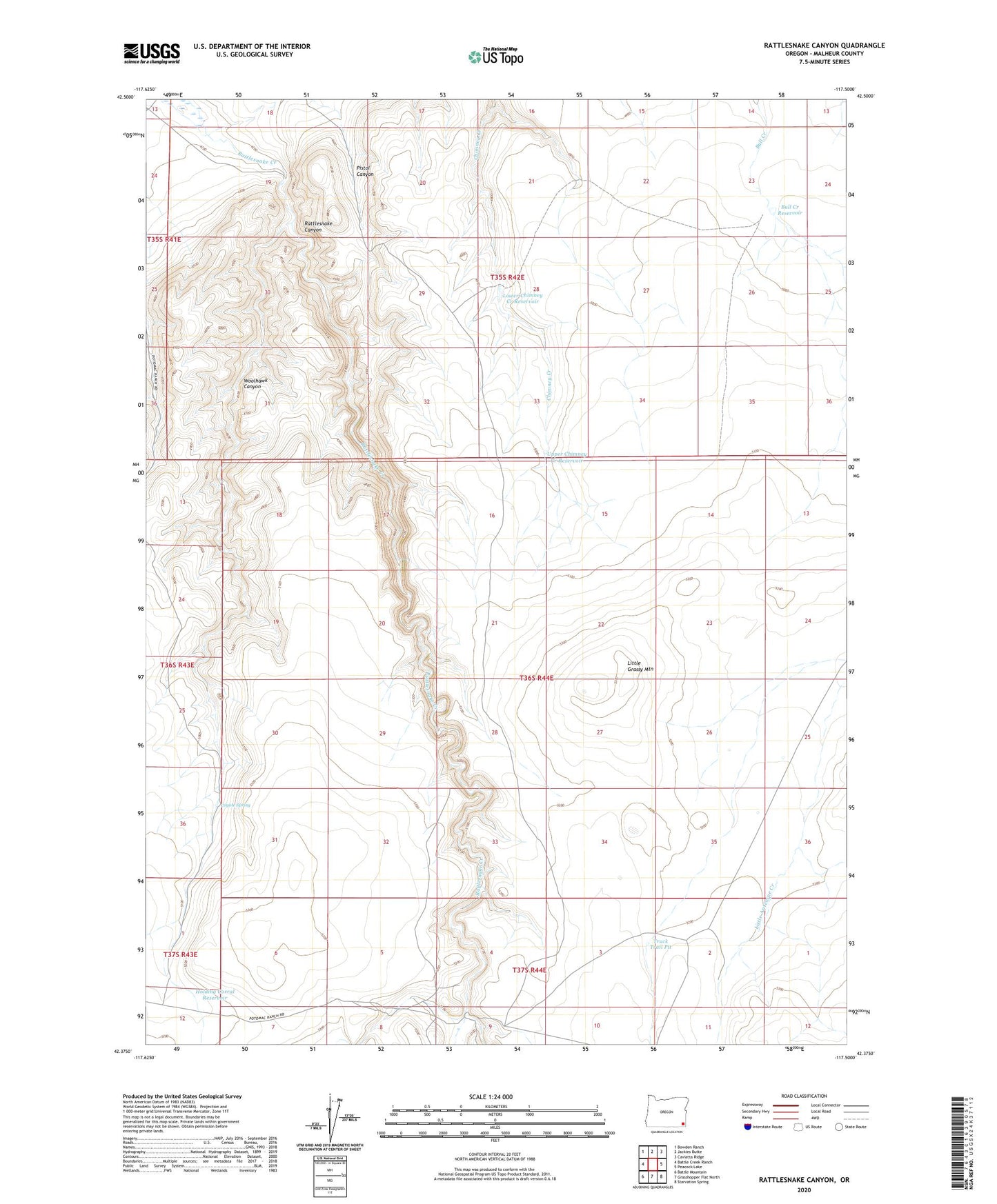 Rattlesnake Canyon Oregon US Topo Map Image