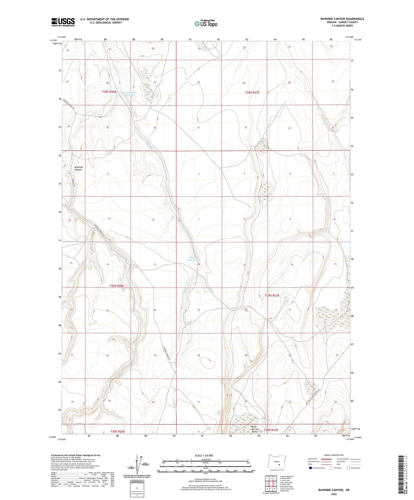 Rawhide Canyon Oregon US Topo Map Image