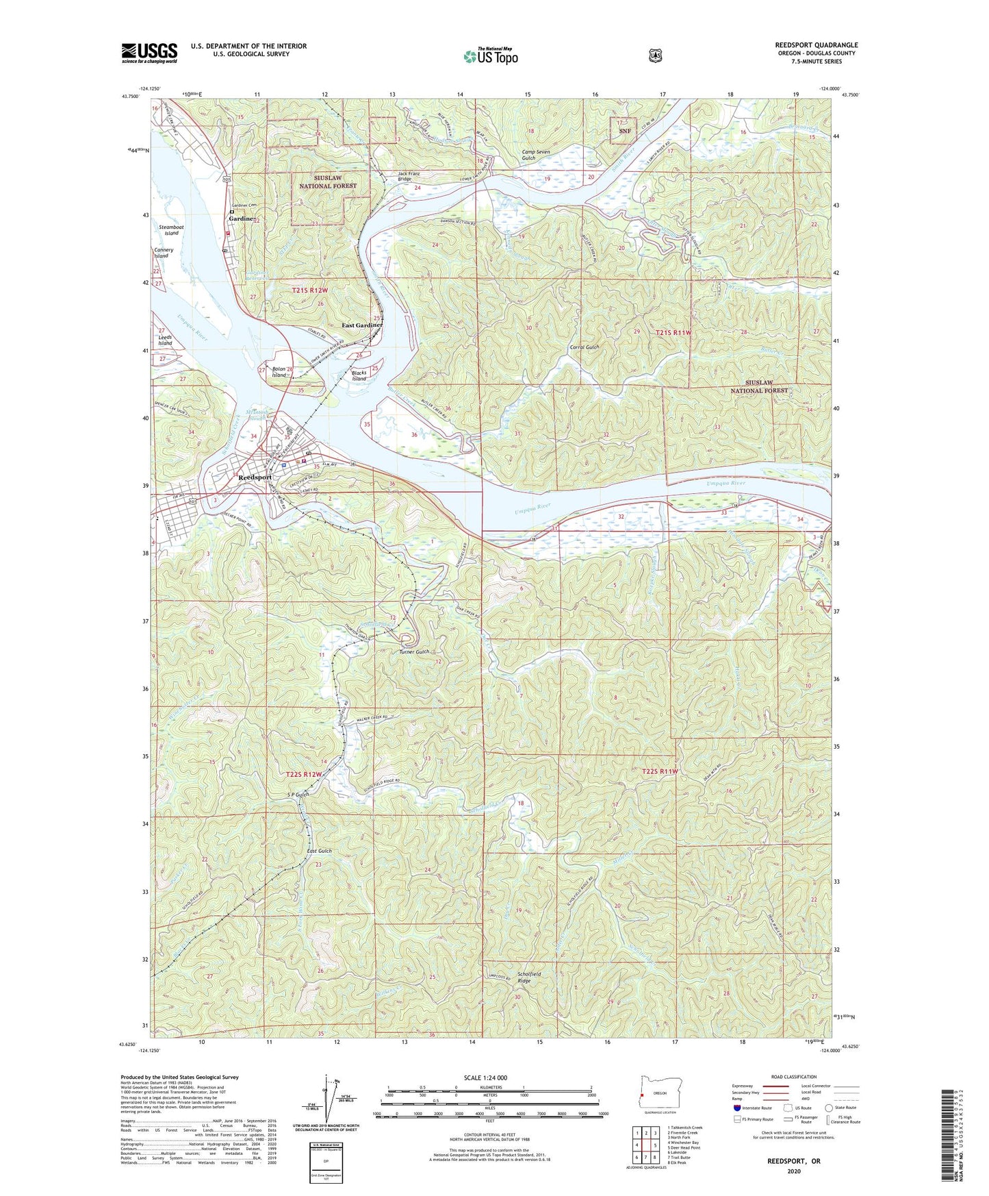 Reedsport Oregon US Topo Map Image