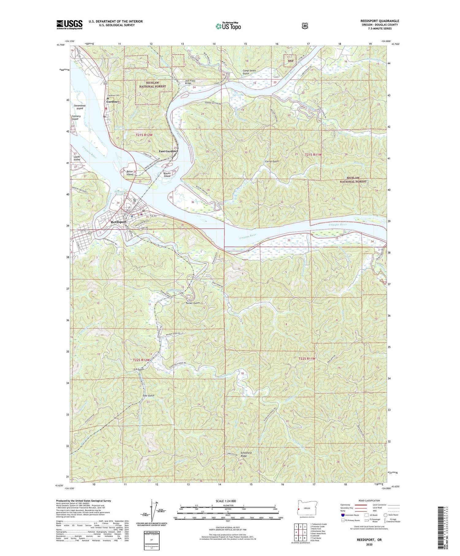 Reedsport Oregon US Topo Map Image