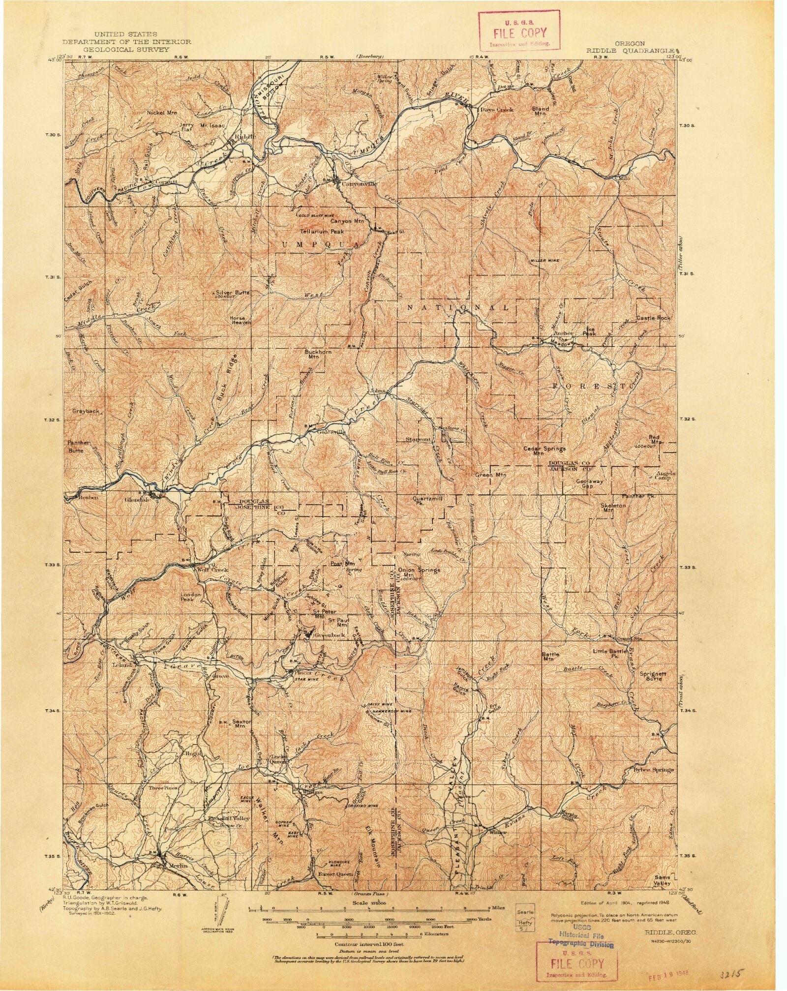 Historic 1904 Riddle Oregon 30'x30' Topo Map โ MyTopo Map Store