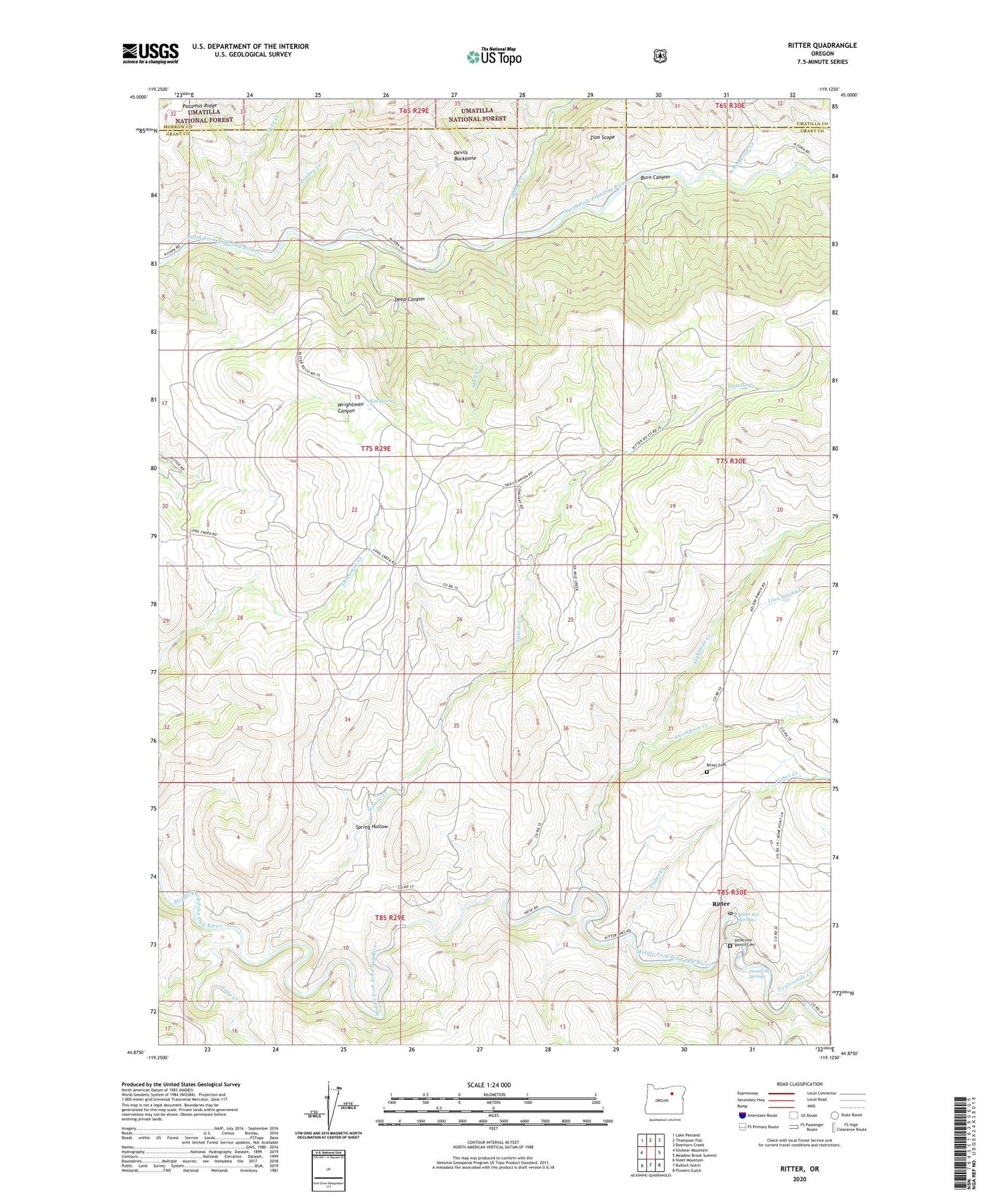 Ritter Oregon US Topo Map Image