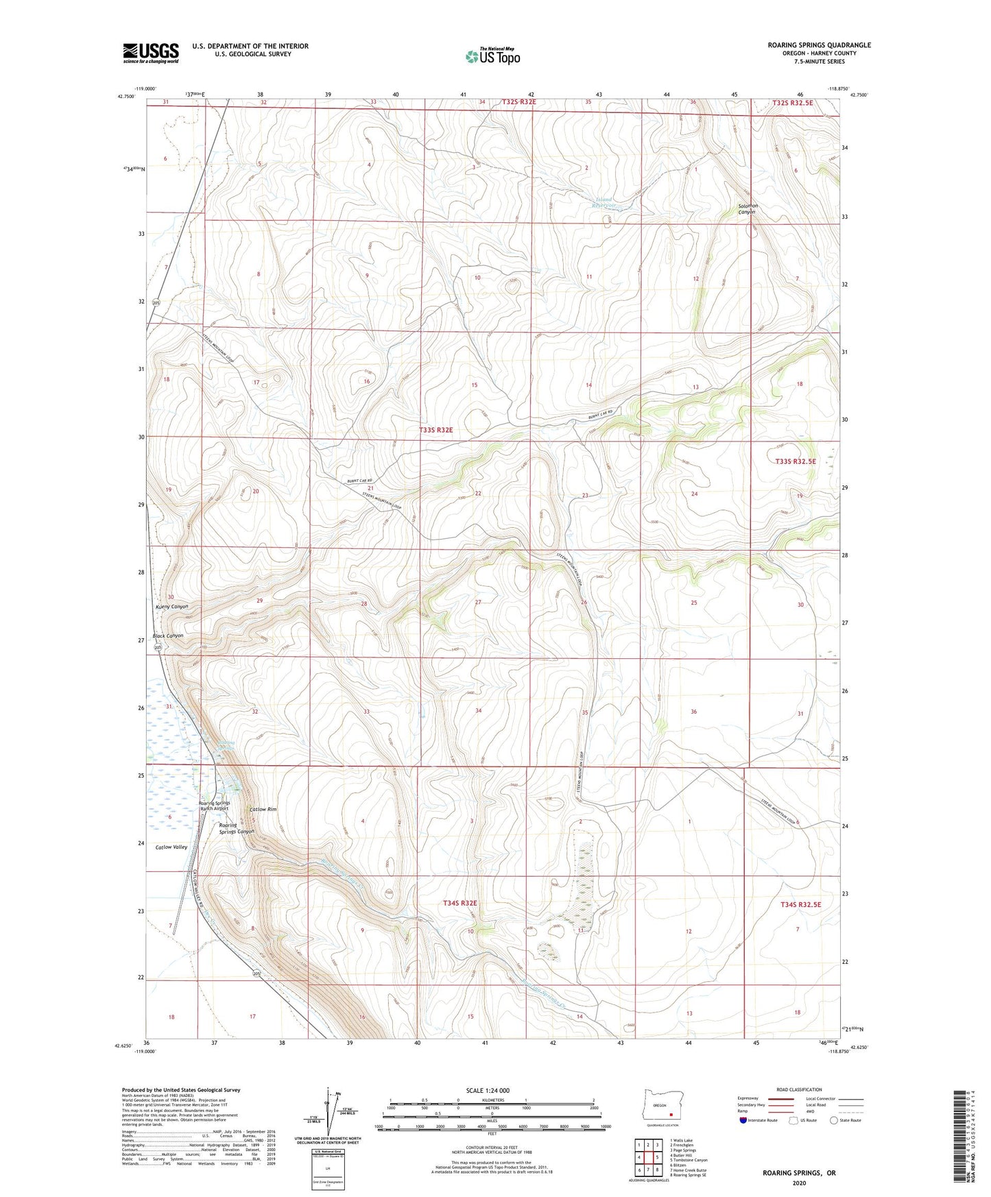 Roaring Springs Oregon US Topo Map Image