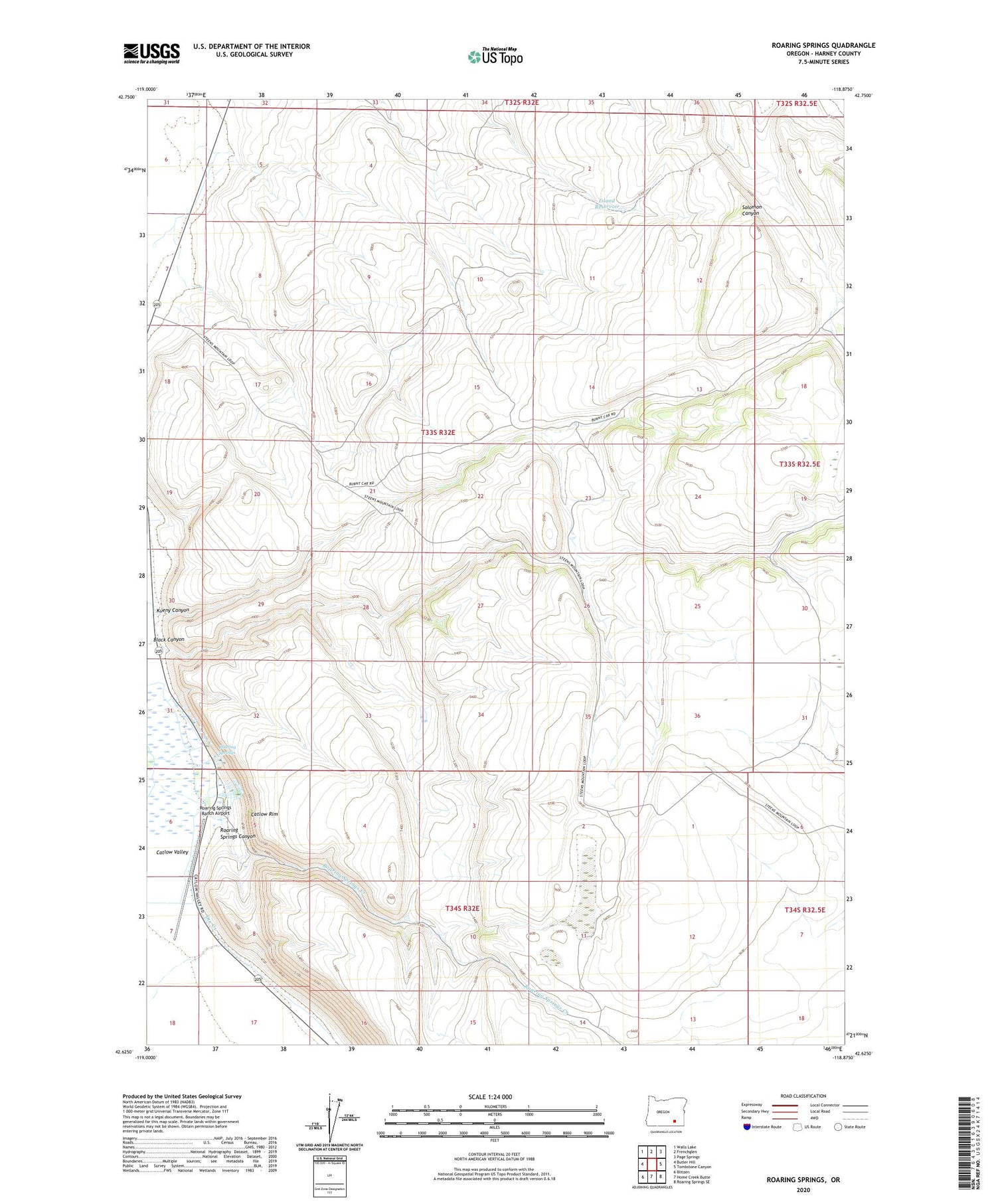 Roaring Springs Oregon US Topo Map Image
