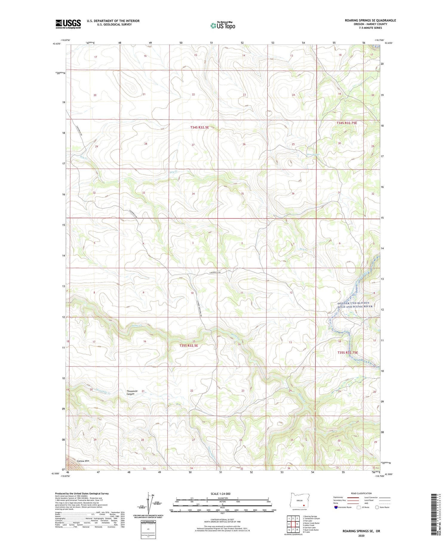 Roaring Springs SE Oregon US Topo Map Image