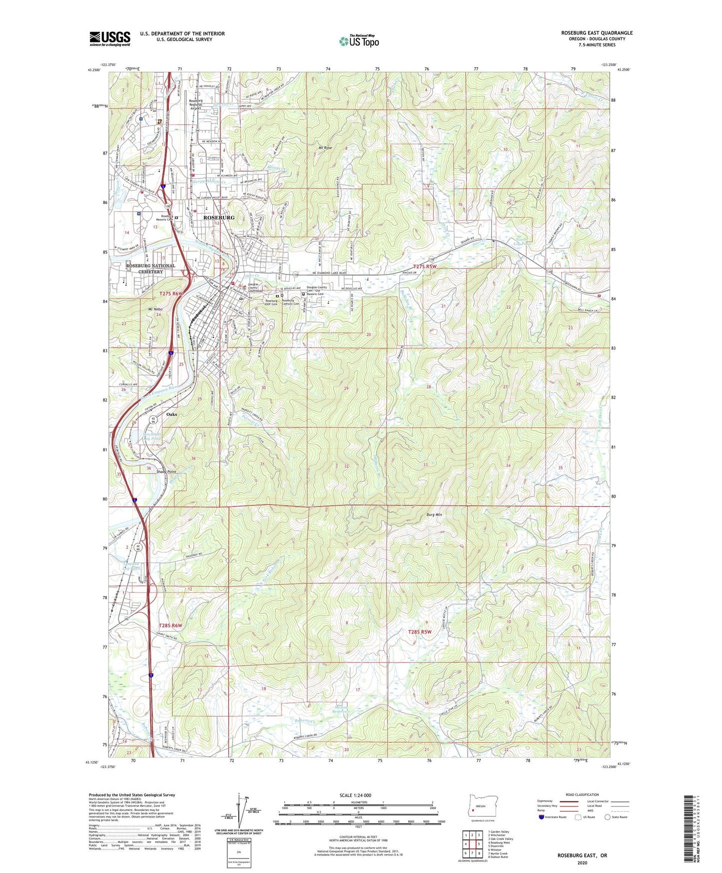 Roseburg East Oregon US Topo Map Image