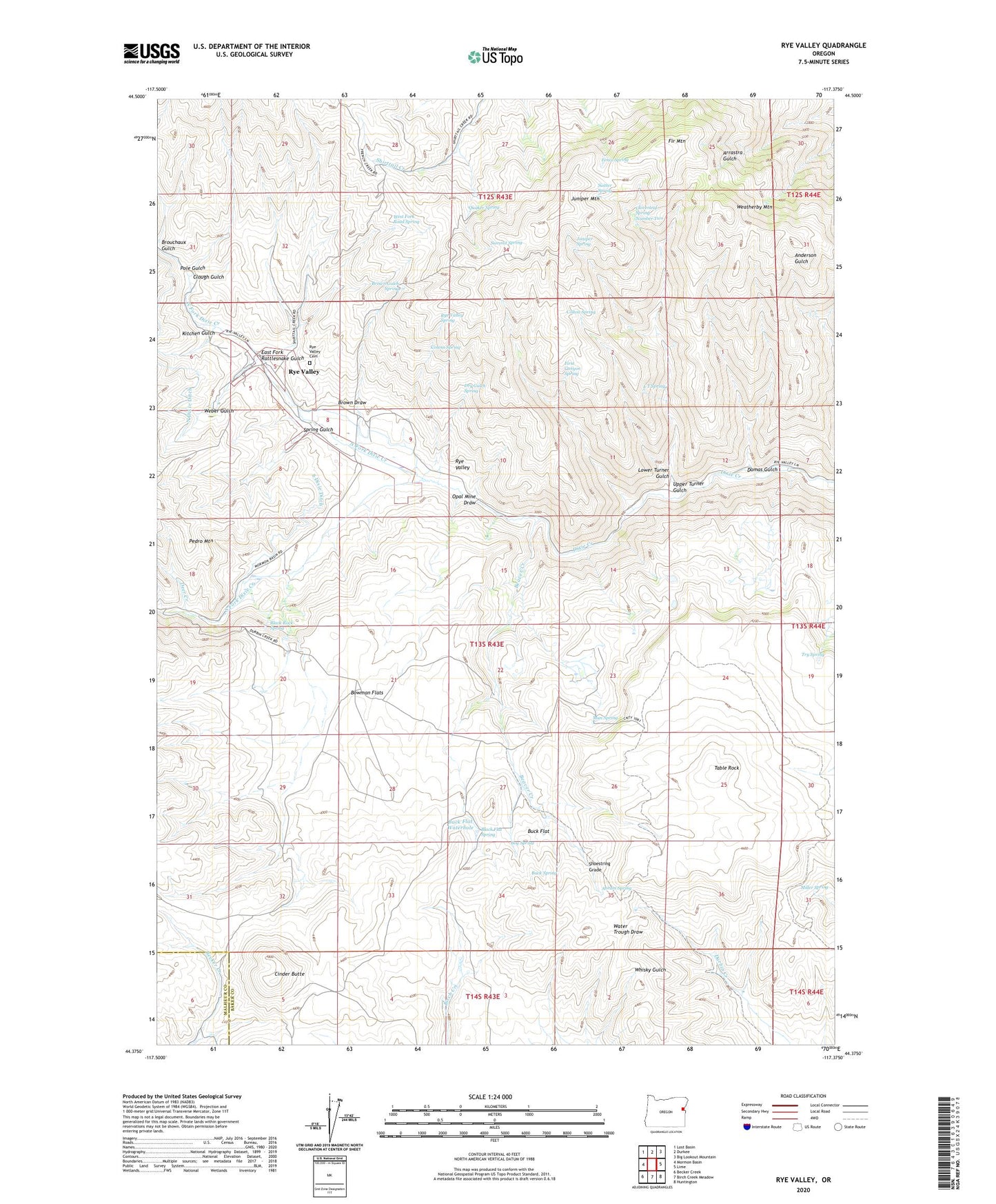 Rye Valley Oregon US Topo Map Image