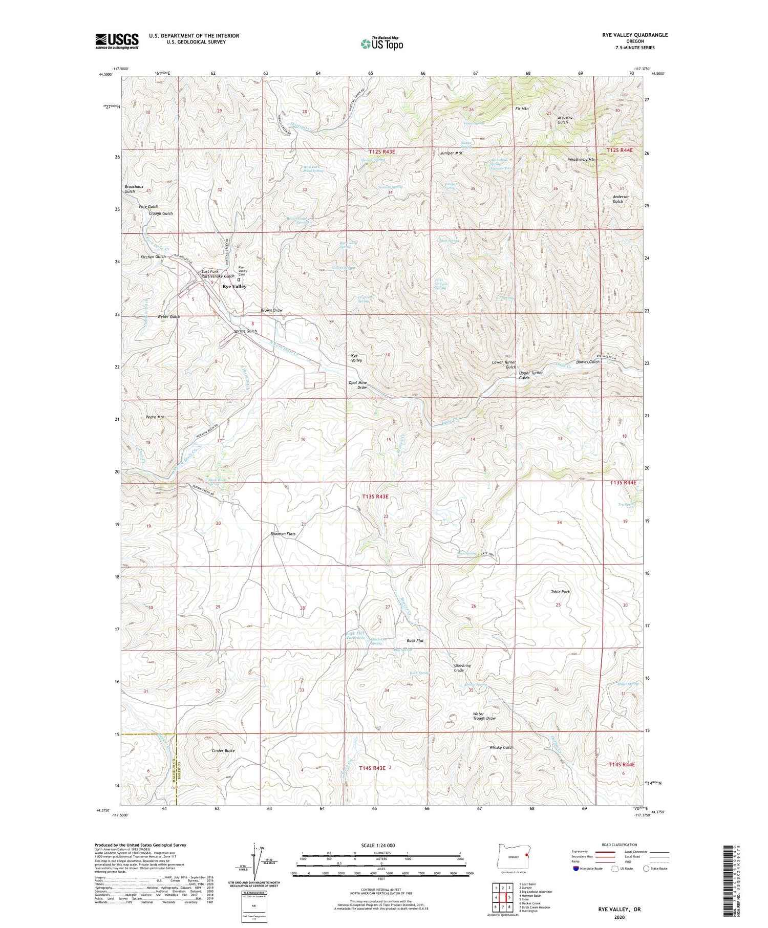 Rye Valley Oregon US Topo Map Image