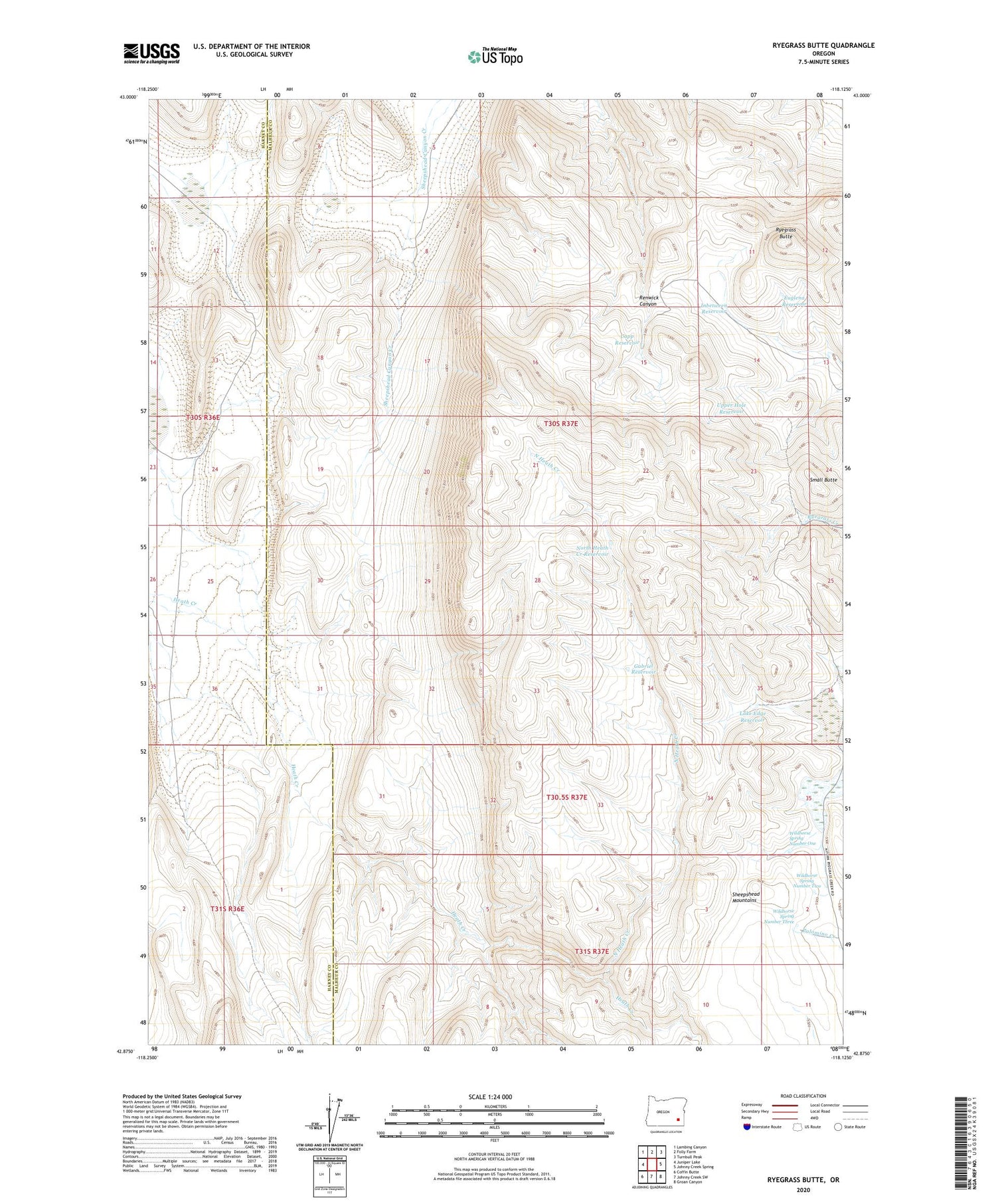 Ryegrass Butte Oregon US Topo Map Image