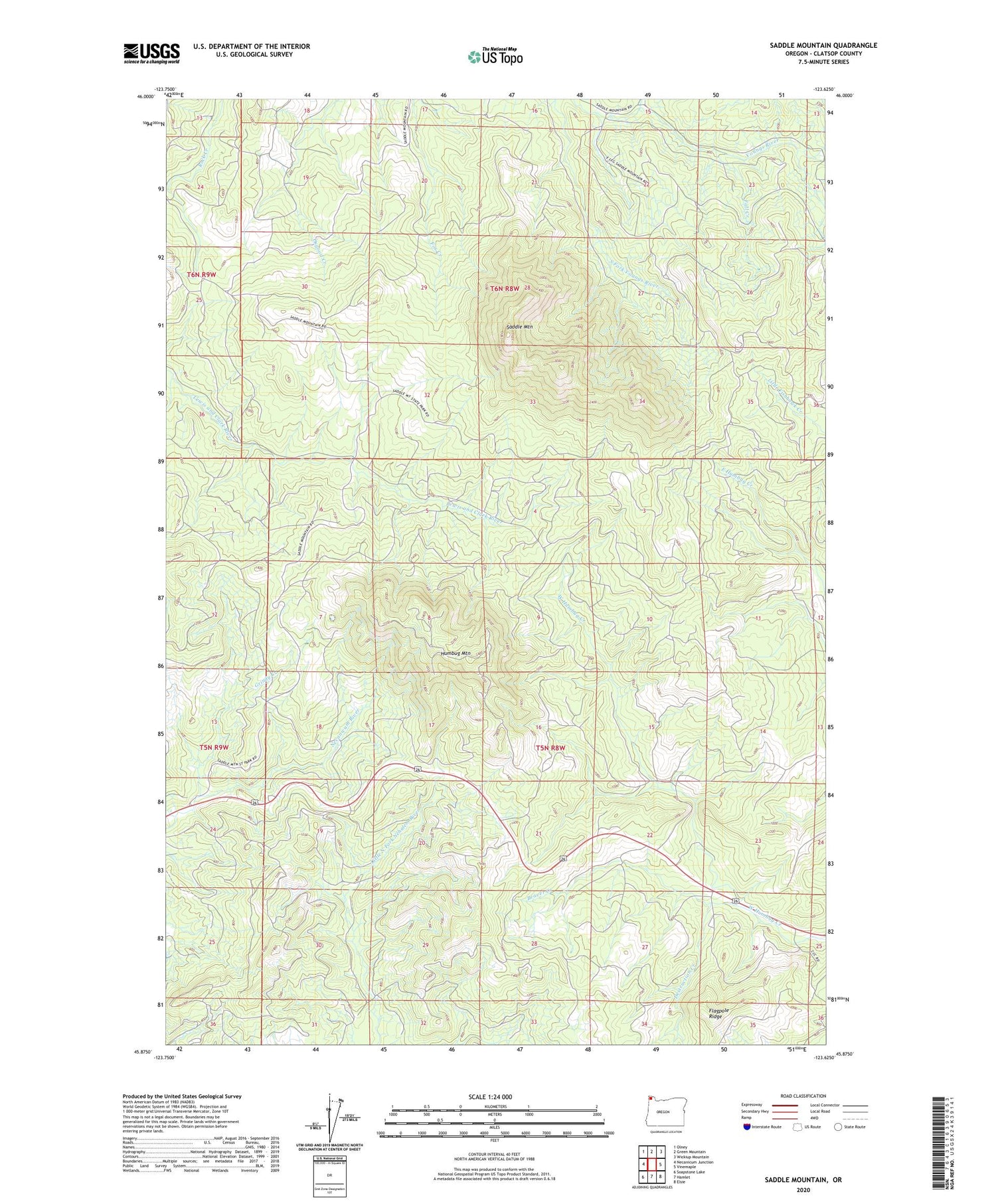 Saddle Mountain Oregon US Topo Map Image