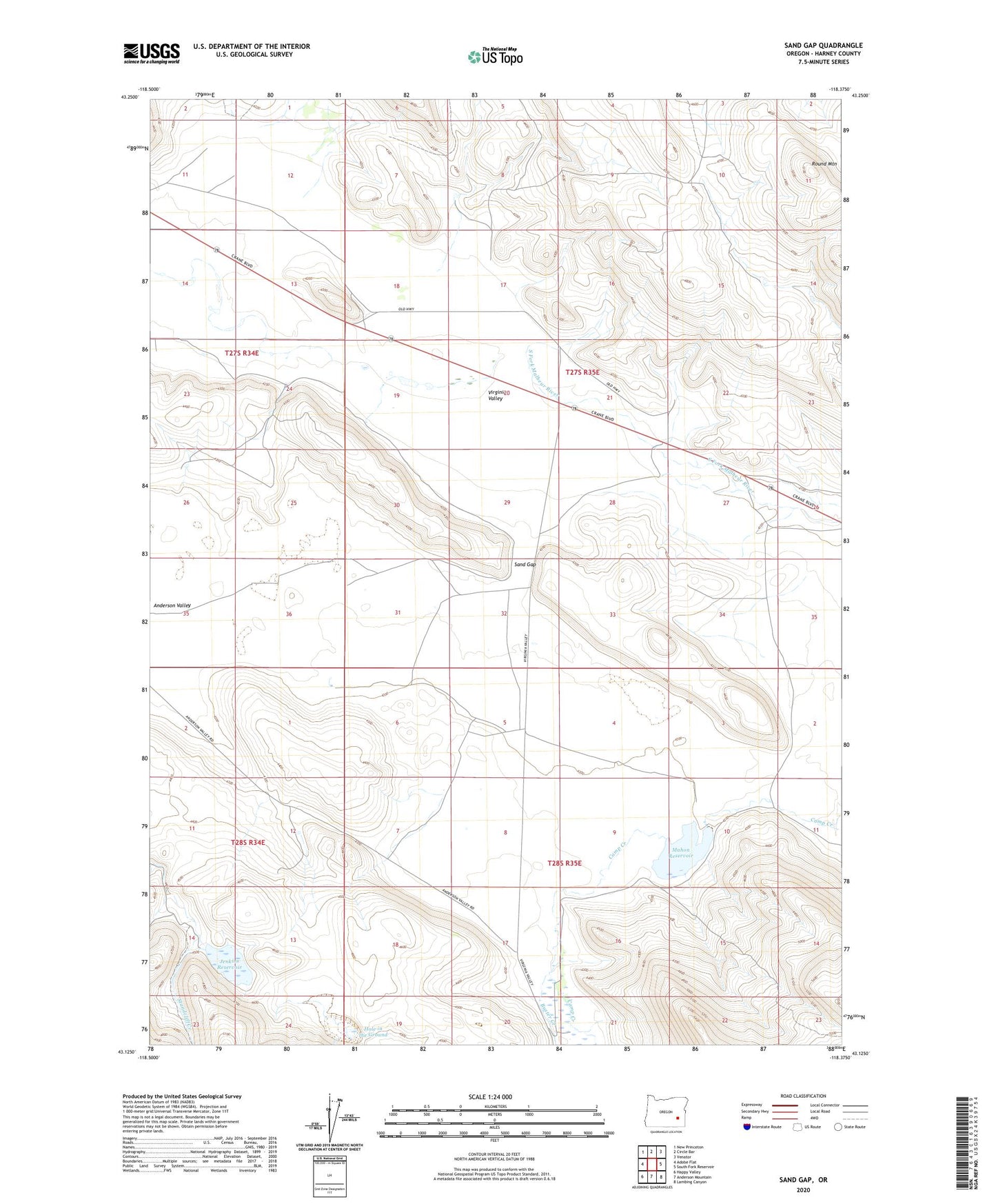 Sand Gap Oregon US Topo Map Image