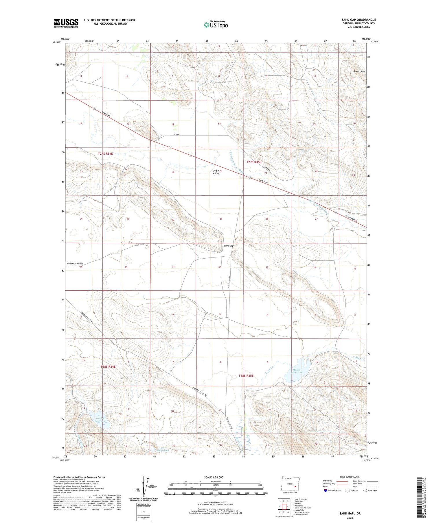 Sand Gap Oregon US Topo Map Image