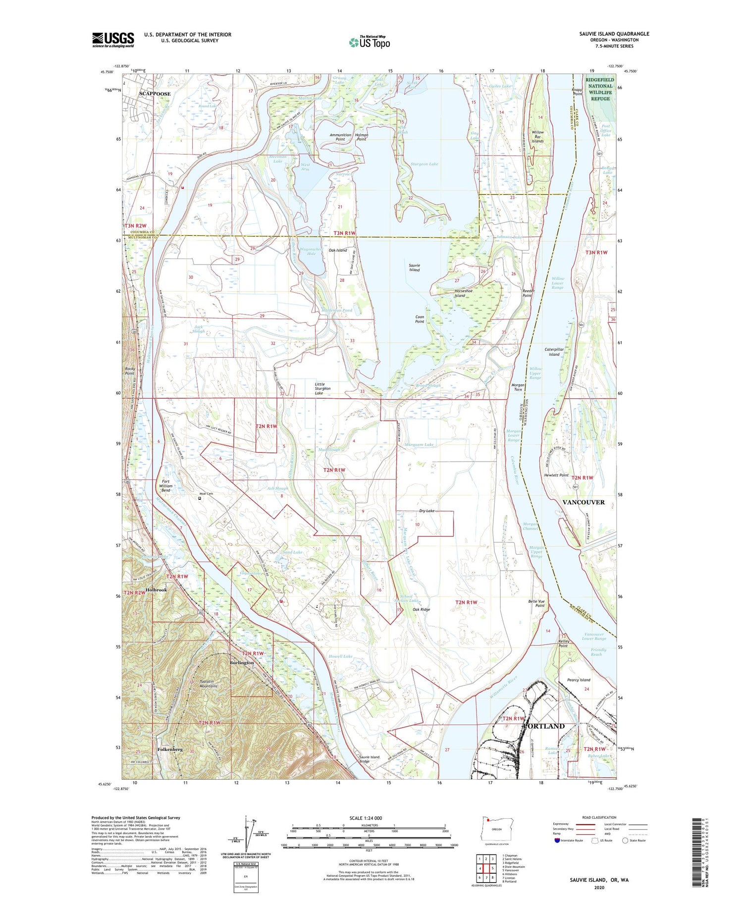 Sauvie Island Oregon US Topo Map Image