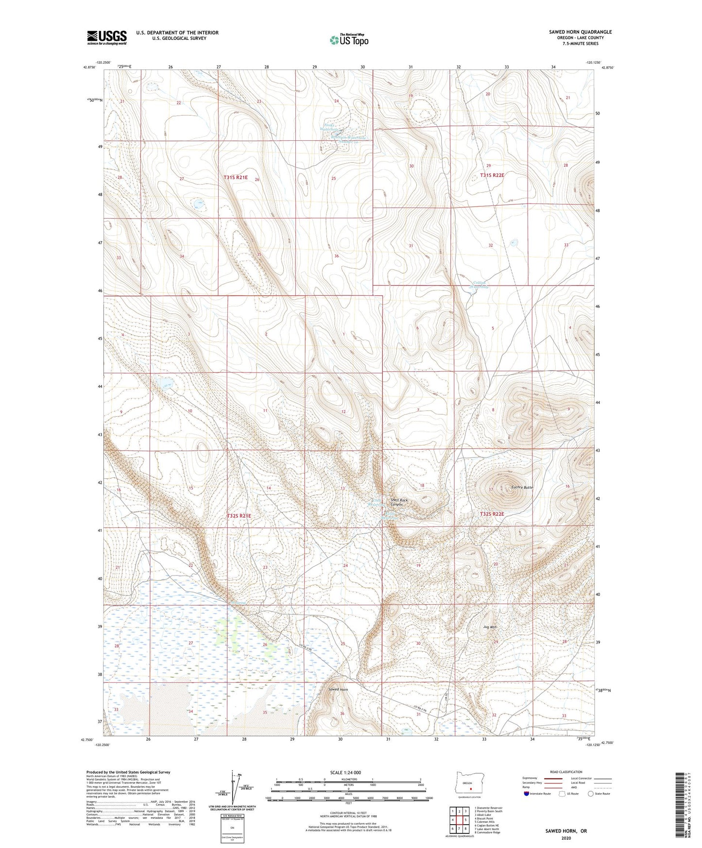 Sawed Horn Oregon US Topo Map Image