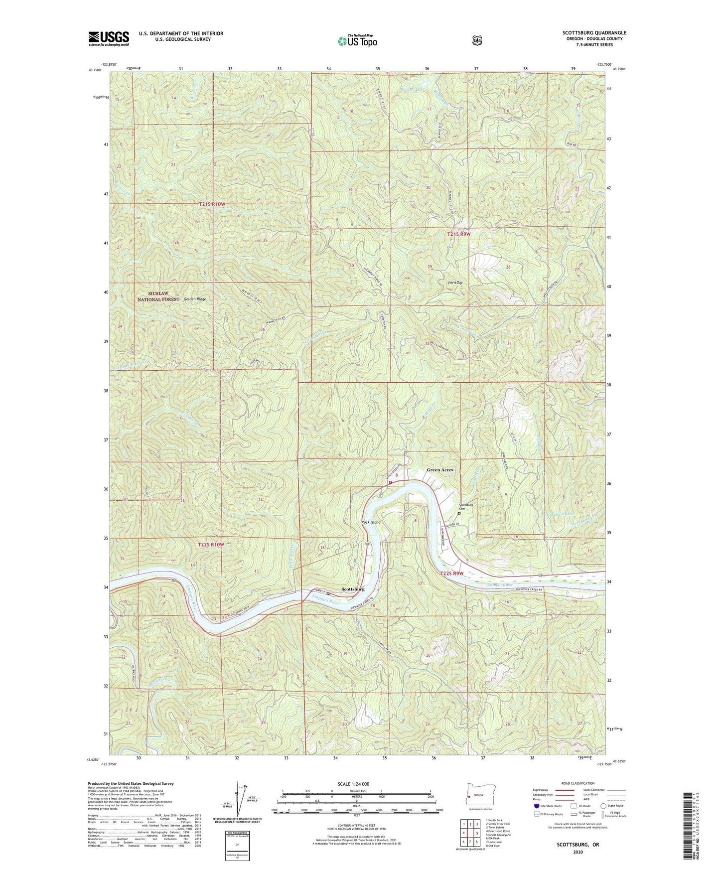 Scottsburg Oregon US Topo Map Image