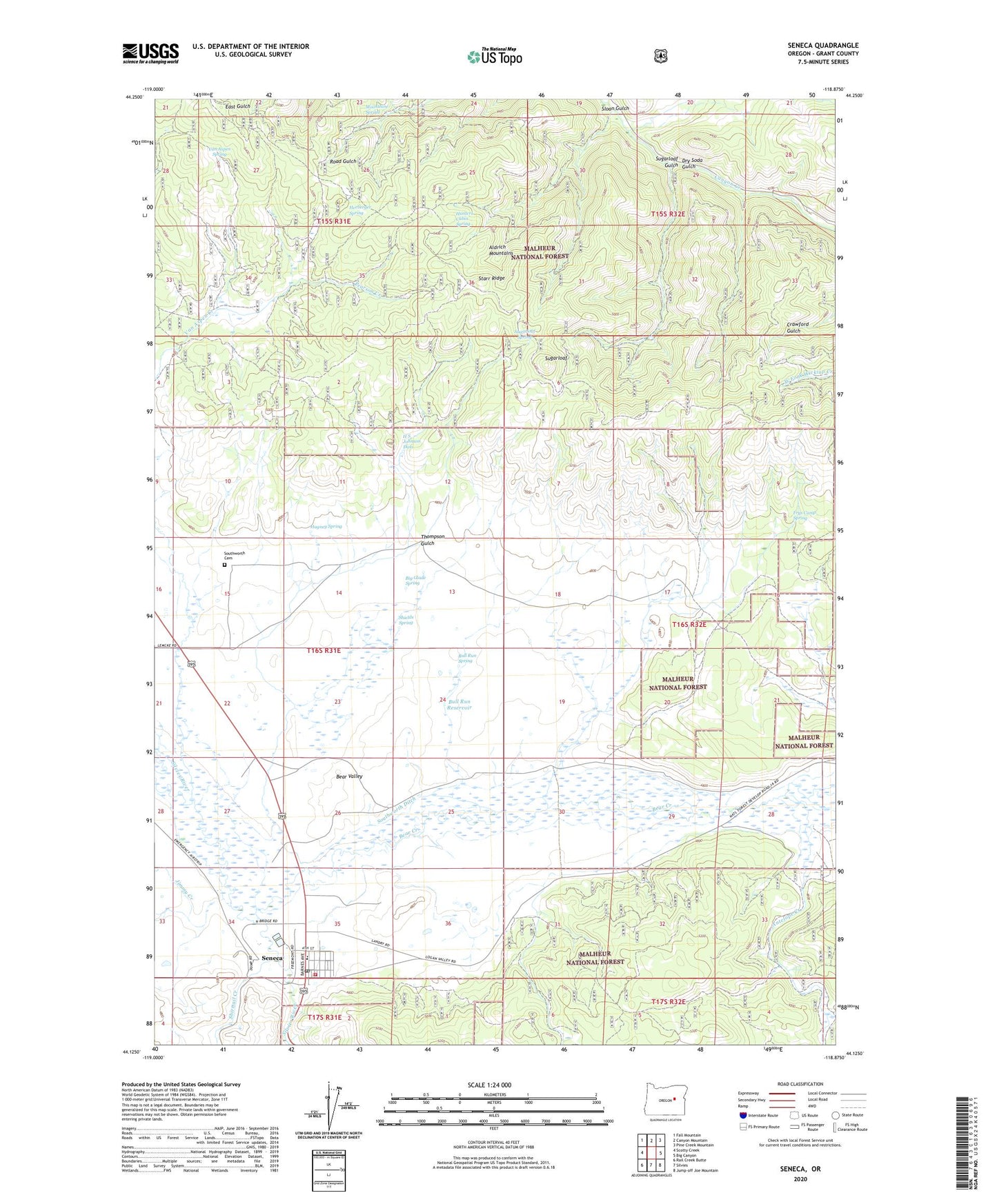 Seneca Oregon US Topo Map Image