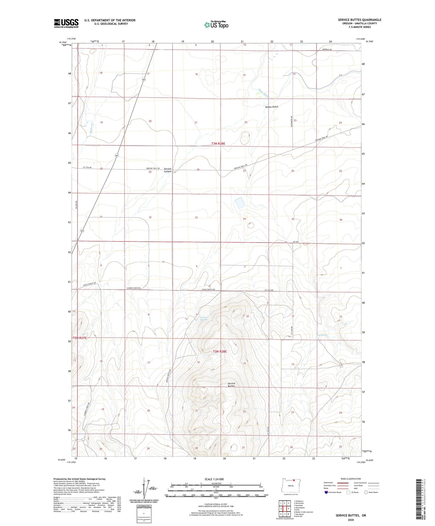 Service Buttes Oregon US Topo Map Image