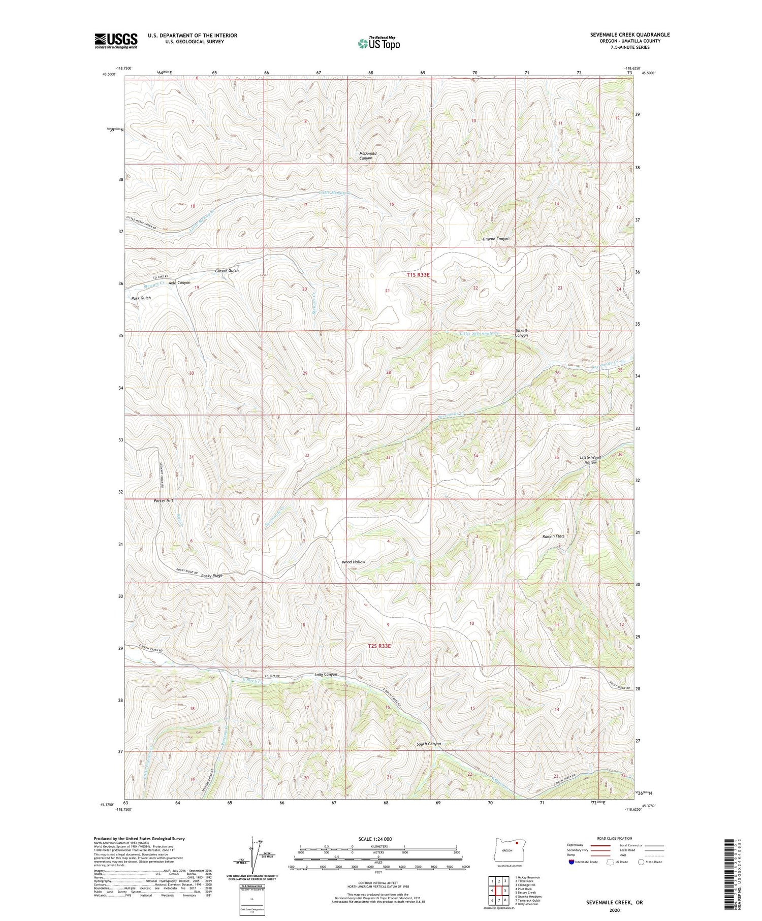 Sevenmile Creek Oregon US Topo Map Image
