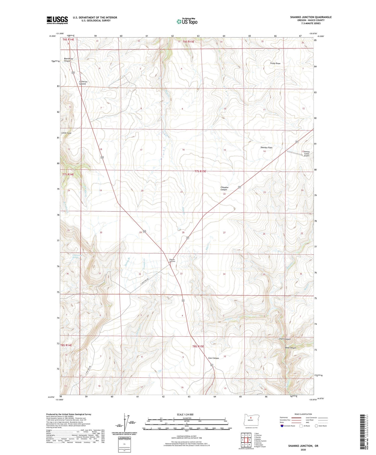 Shaniko Junction Oregon US Topo Map Image