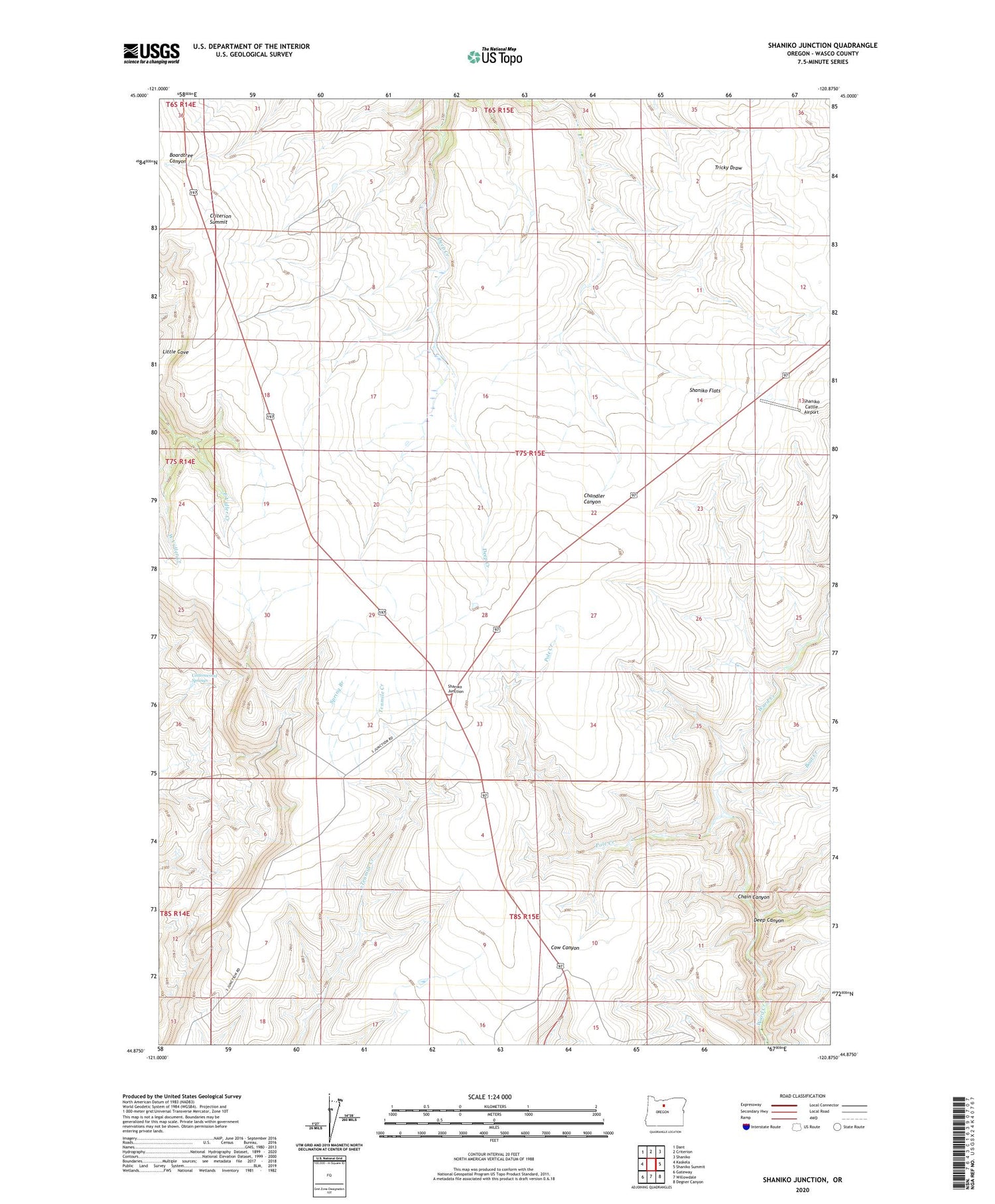 Shaniko Junction Oregon US Topo Map Image