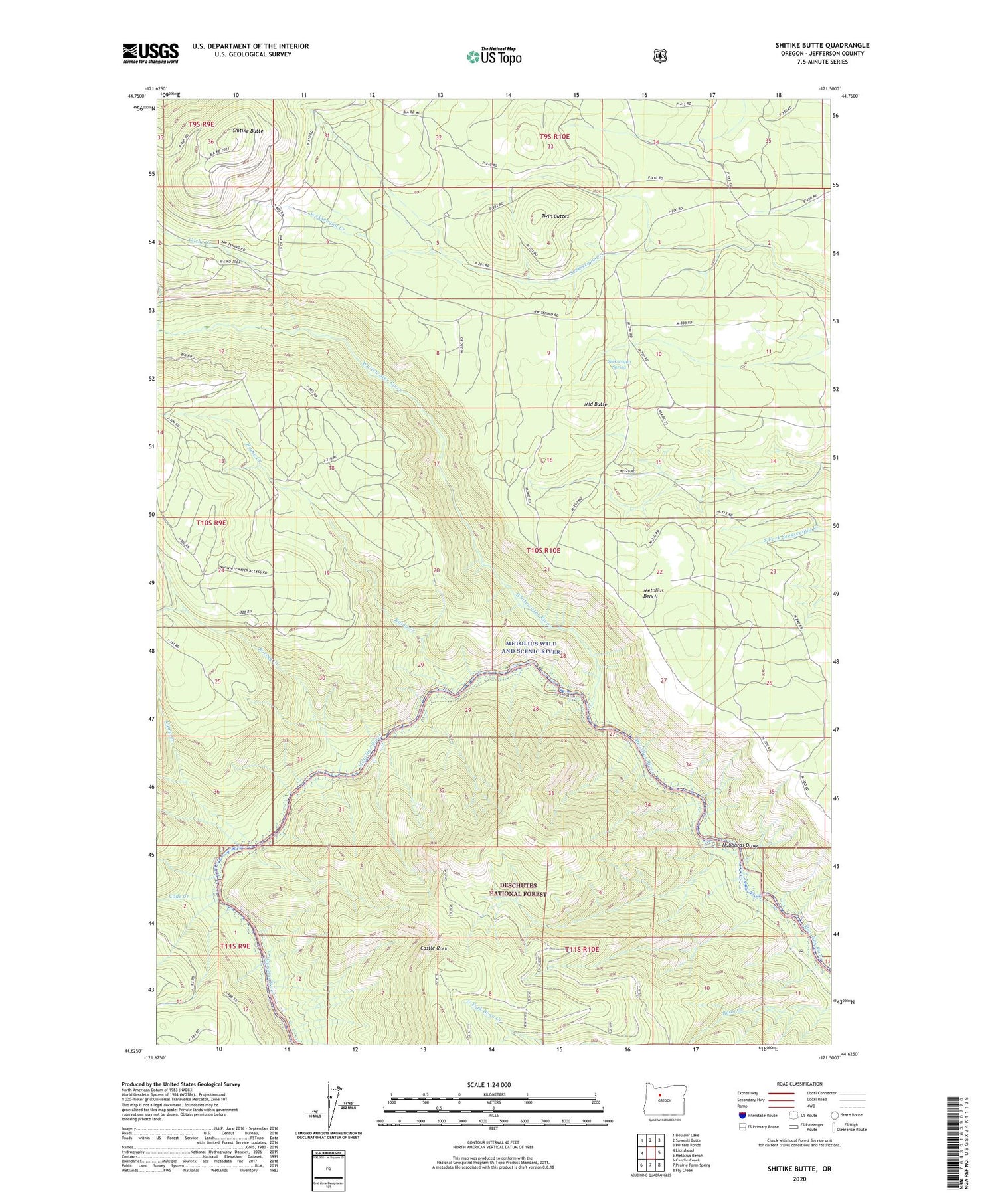 Shitike Butte Oregon US Topo Map Image