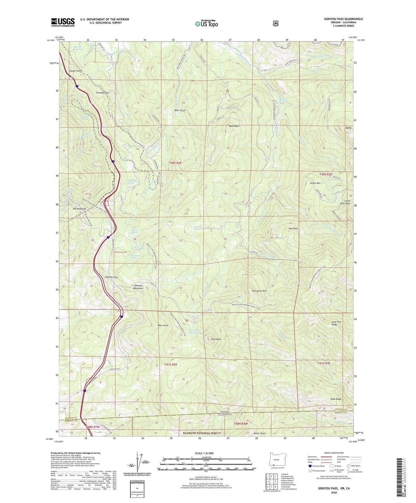 Siskiyou Pass Oregon US Topo Map Image