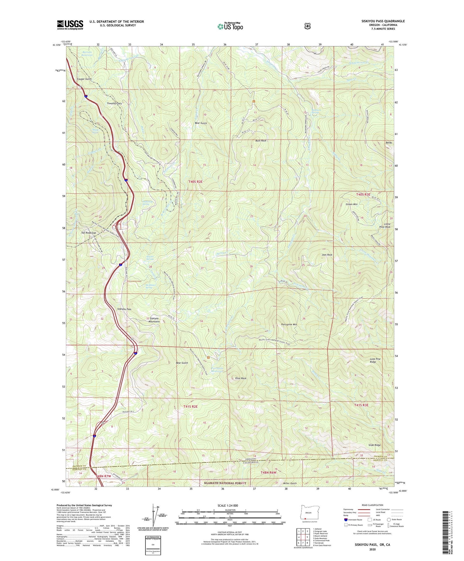 Siskiyou Pass Oregon US Topo Map Image