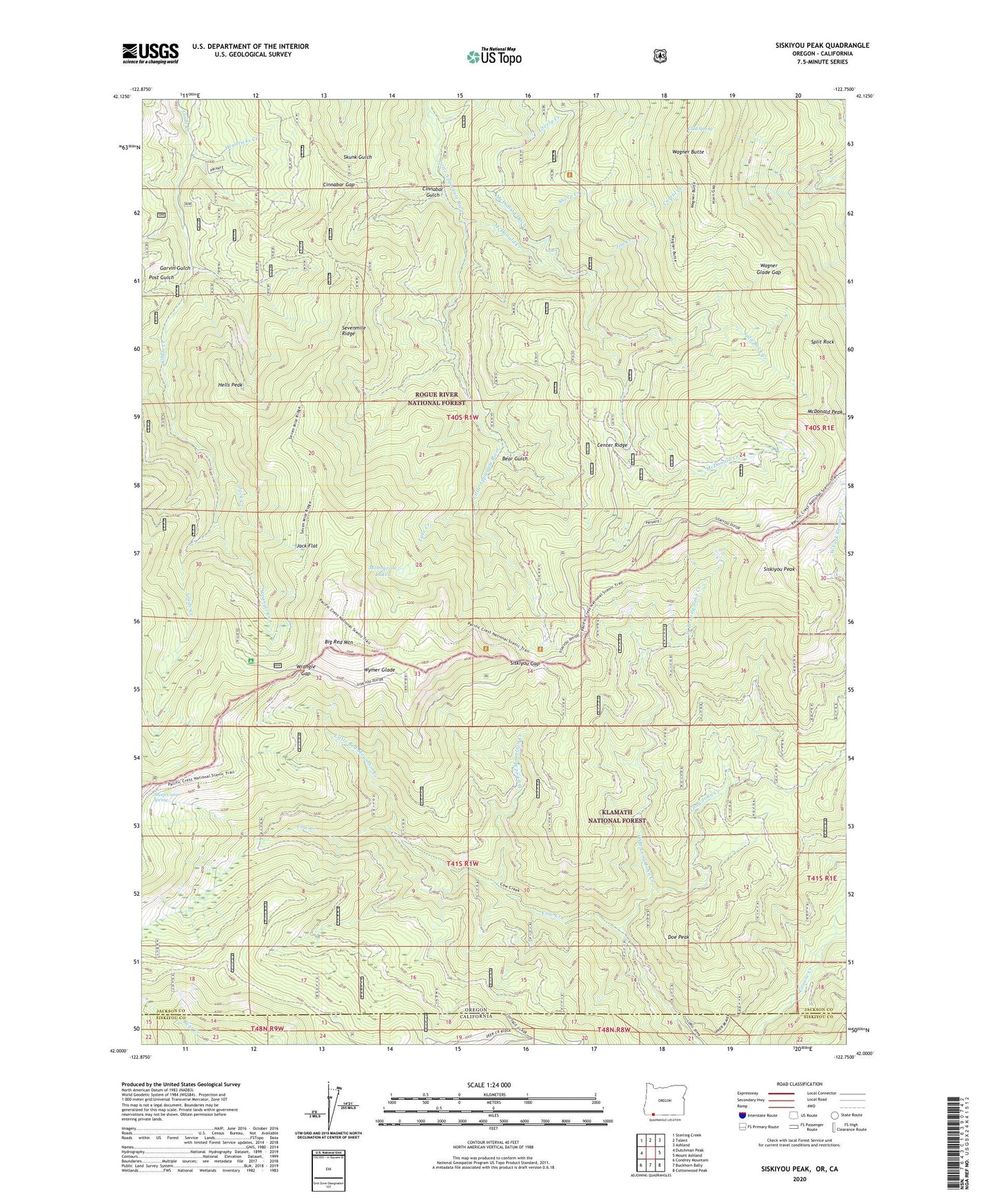 Siskiyou Peak Oregon US Topo Map Image