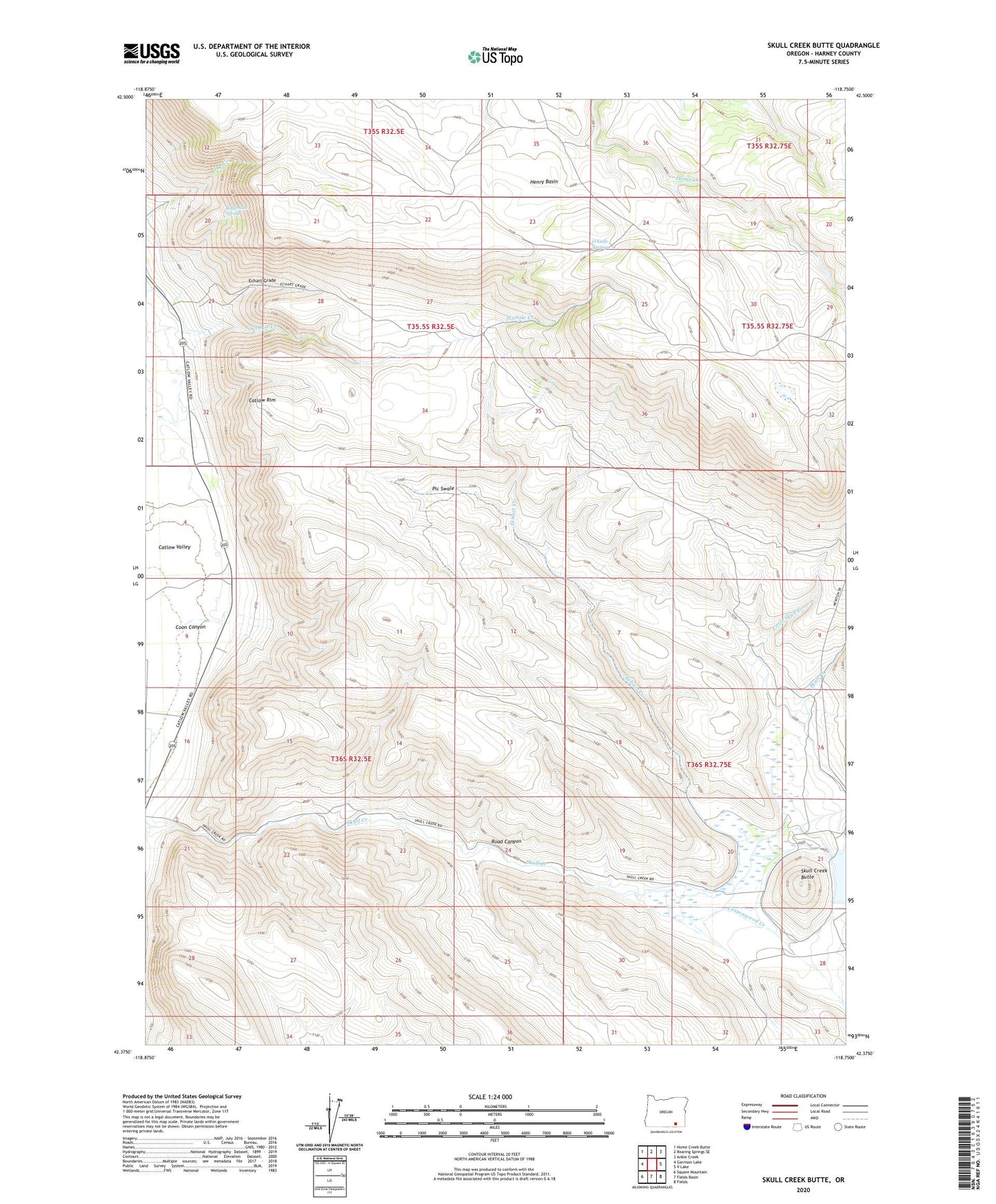 Skull Creek Butte Oregon US Topo Map Image