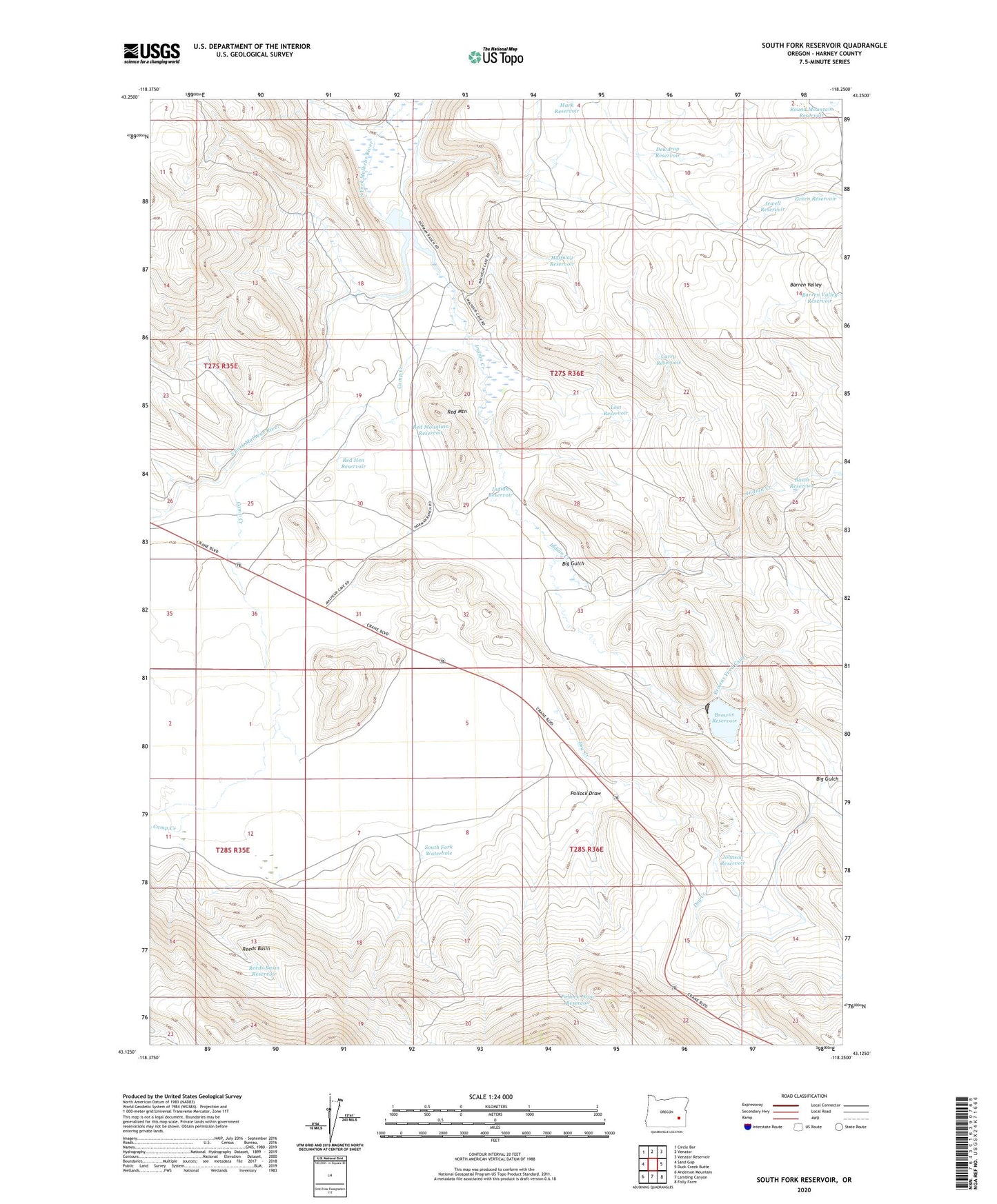 South Fork Reservoir Oregon US Topo Map Image