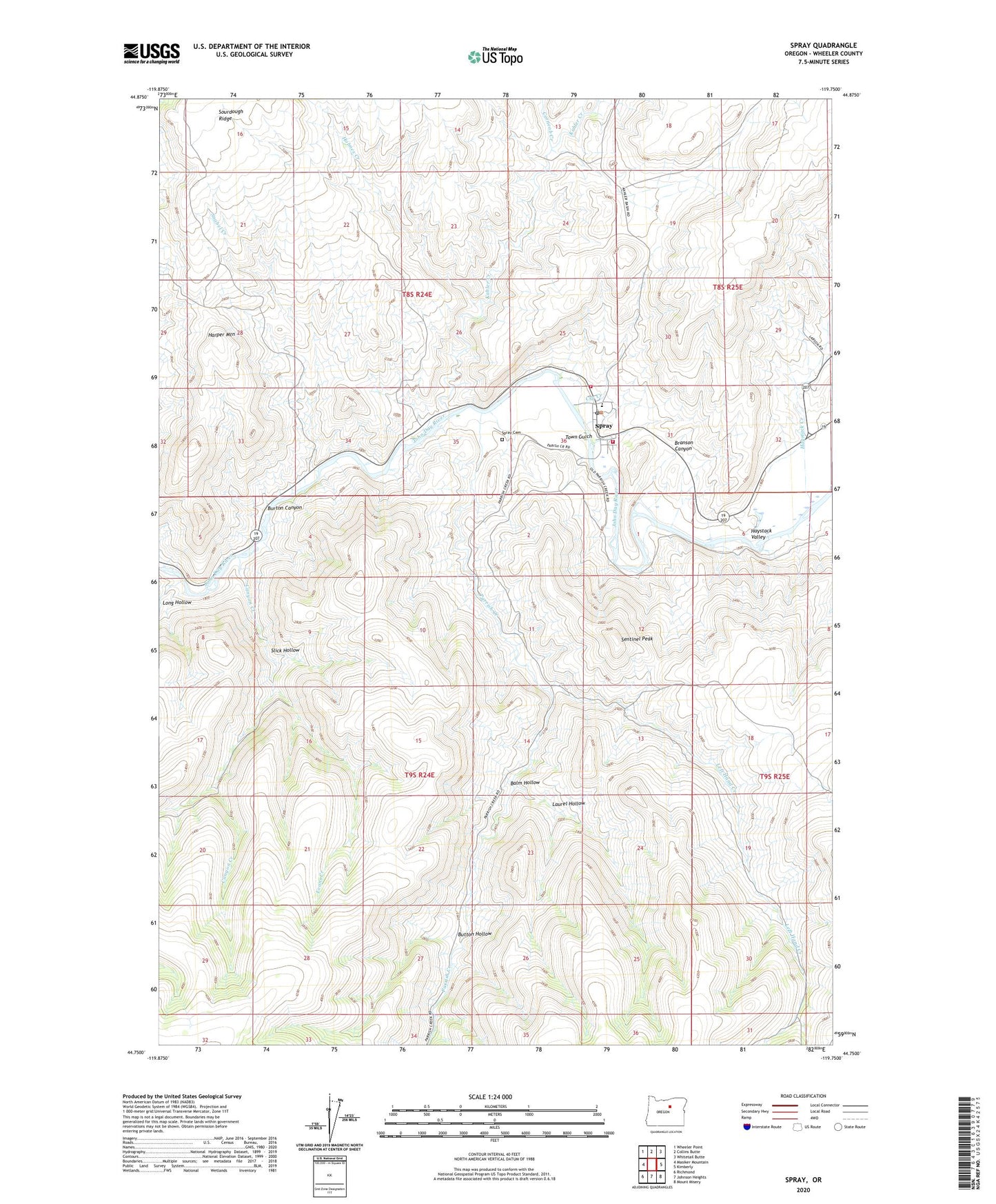 Spray Oregon US Topo Map Image